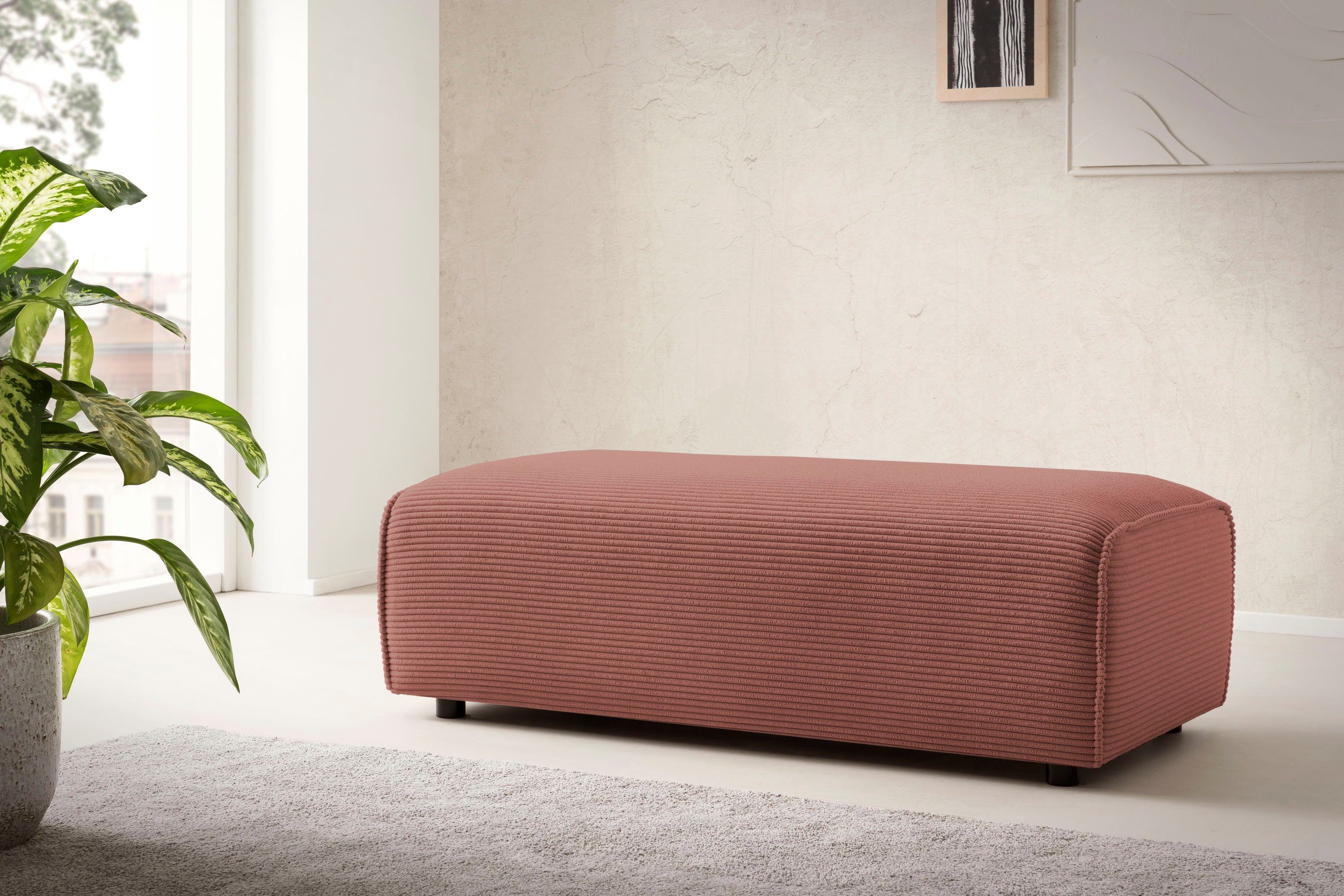 LeGer Home by Lena Gercke Hocker PIARA, poef met biesnaad in cord of linnenlook bij de serie piara, rechthoekig, zwarte voeten, comfortabel zitcomfort