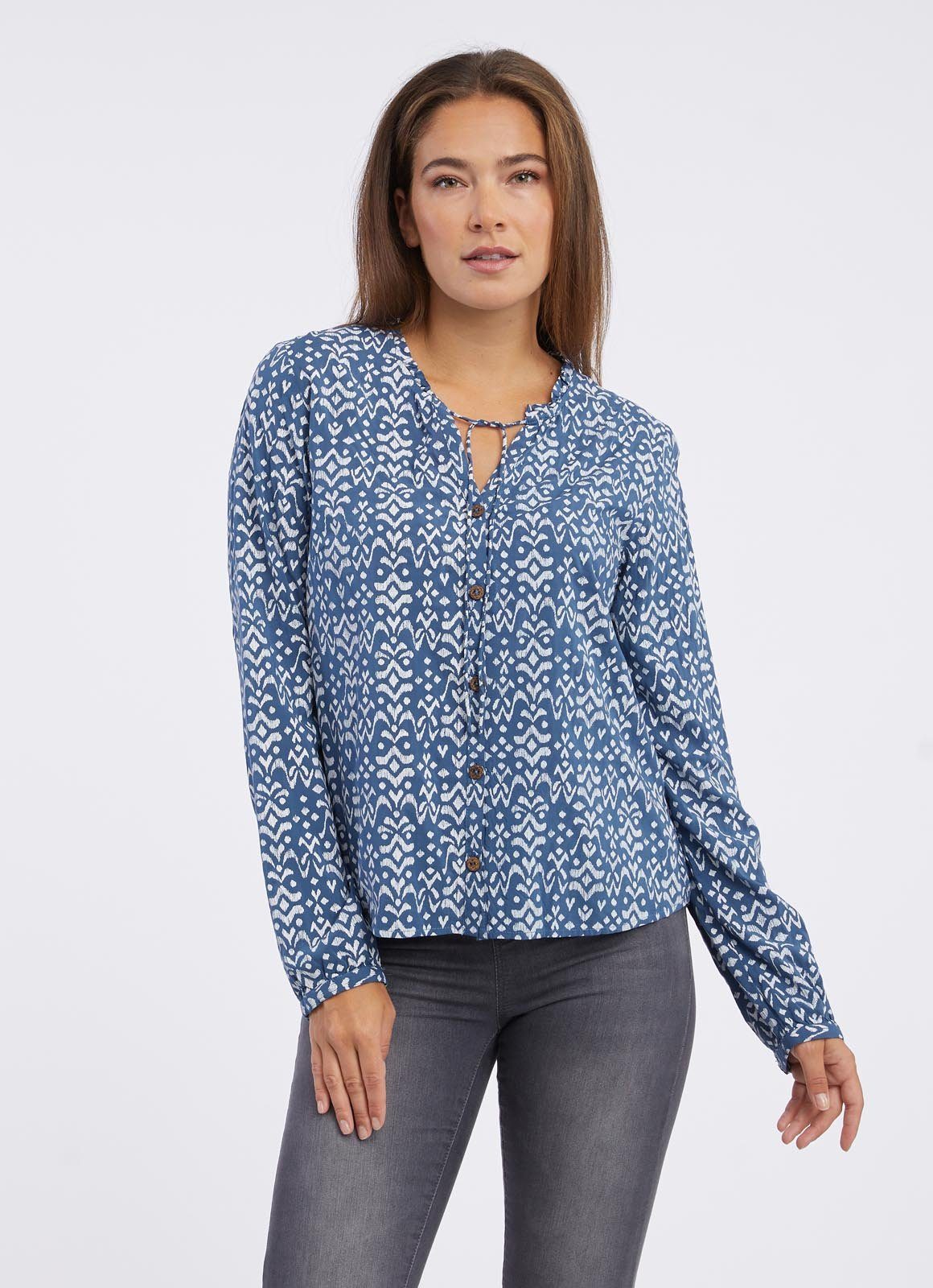 Ragwear Shirt IONE PRINT met bindband aan de halslijn en knoopsluiting