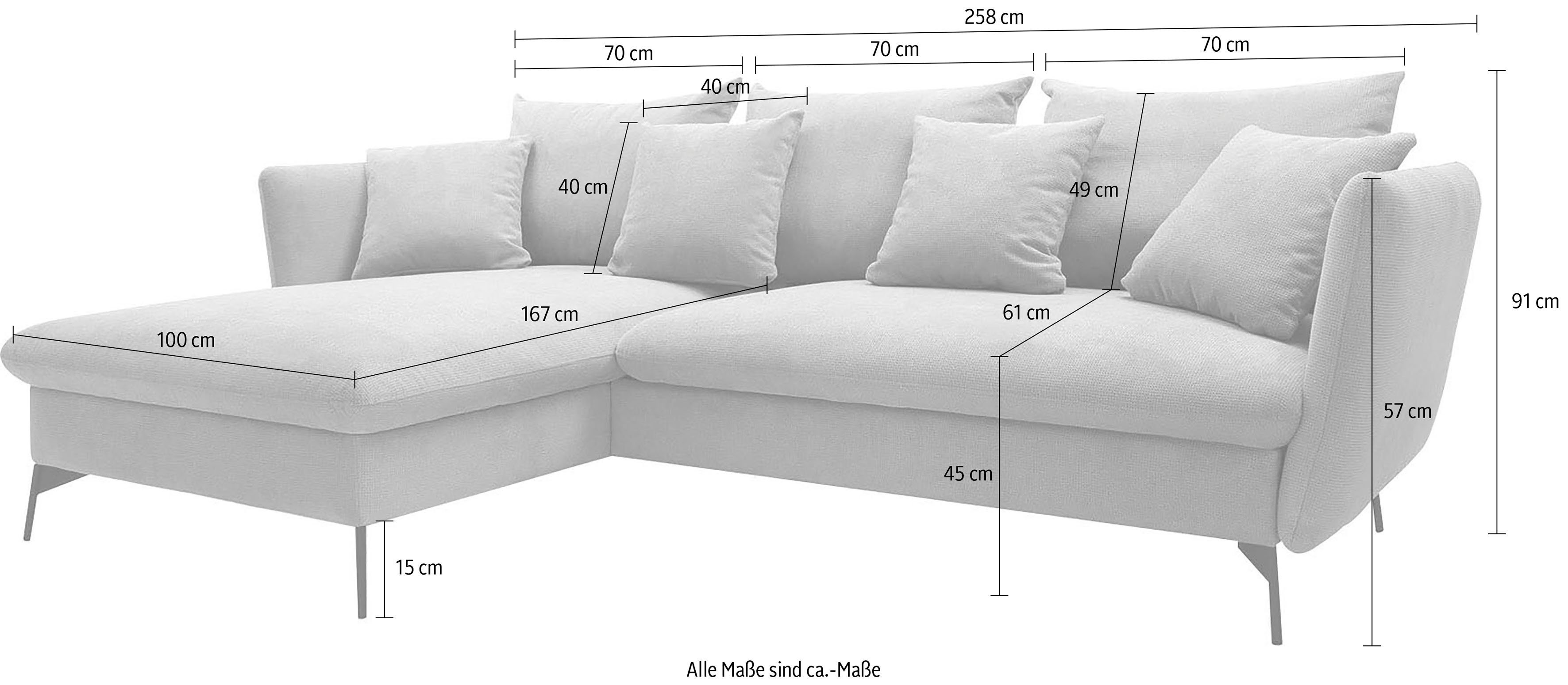 andas Hoekbank LIVORNO,258 cm, L-model, Slaapfunctie en bedlade (139/224 cm), fluweel, structuur, geweven stof