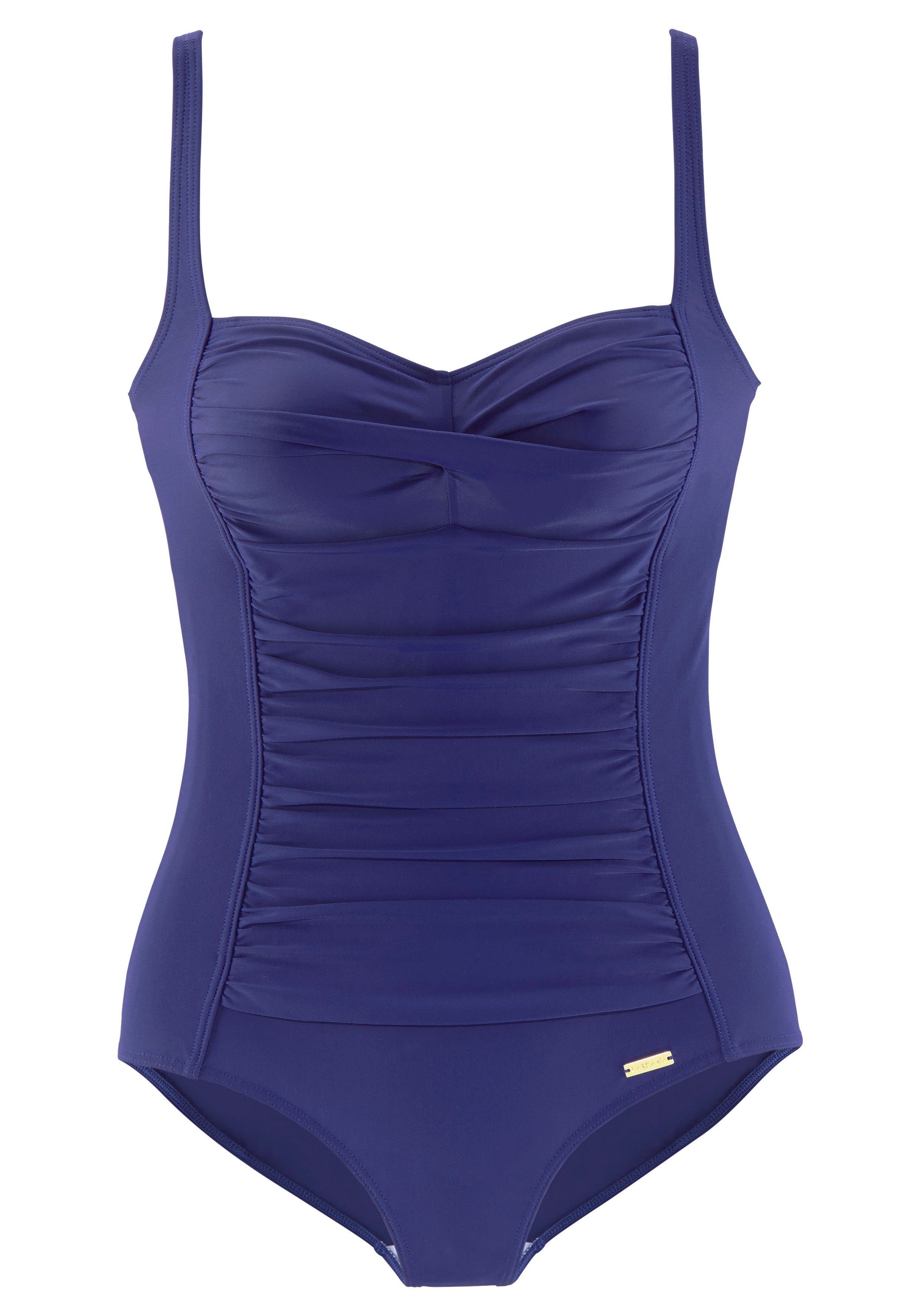 Lascana Badpak Saffier met plooien en modellerend effect dames badmode maat 38 D blauw