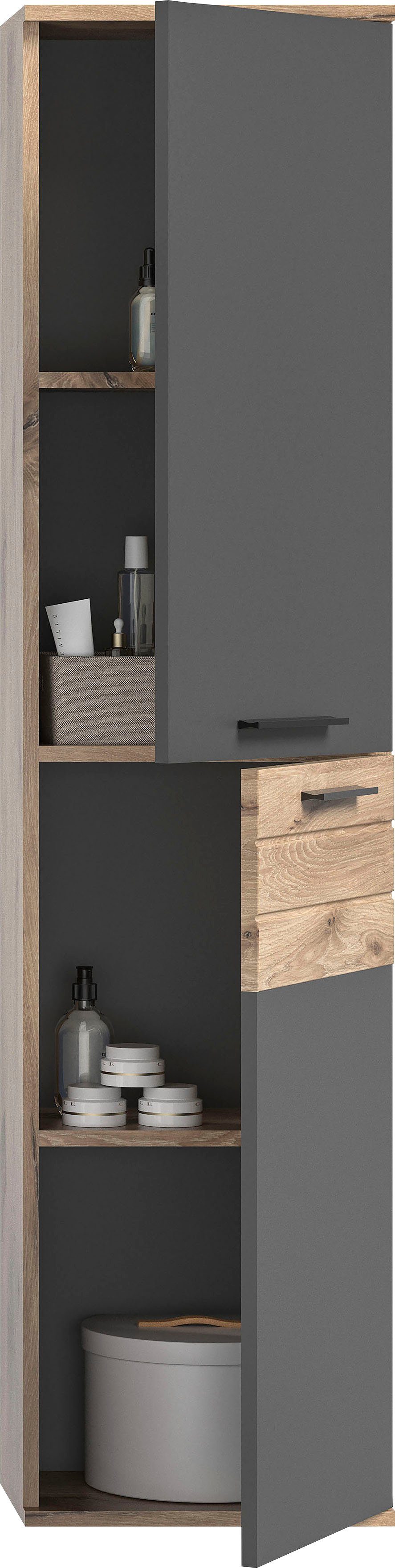 INOSIGN Halfhoge kast Riga, breedte 37 cm, 2 deuren, 2 legplanken, 1 constructiebodem Deurstopper verwisselbaar, badkamermeubels, badkamerspiegel, kast, badkamer, hoge kast