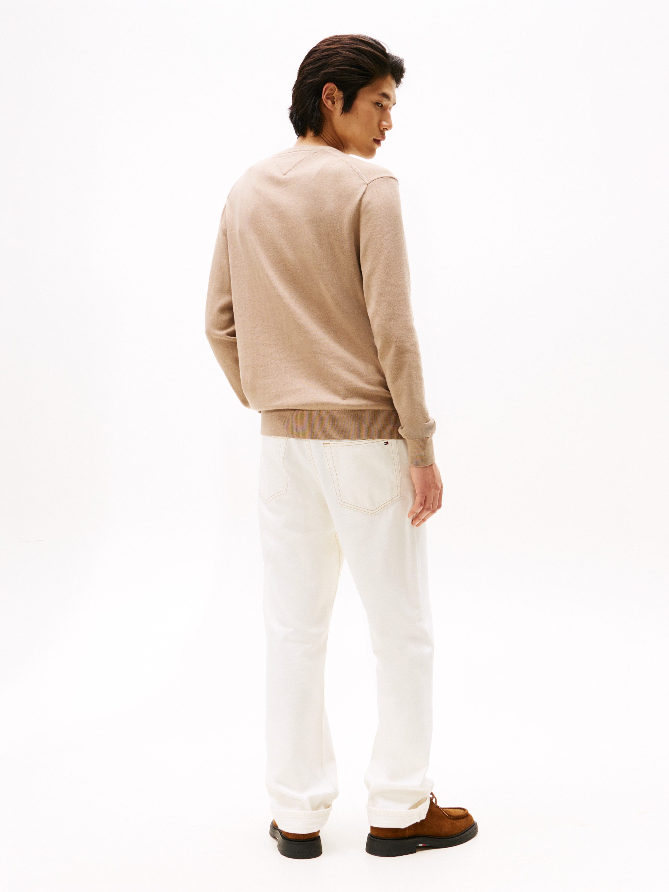 Tommy Hilfiger Gebreide trui ESSENTIAL COTTON V NECK met V-hals en borduursel
