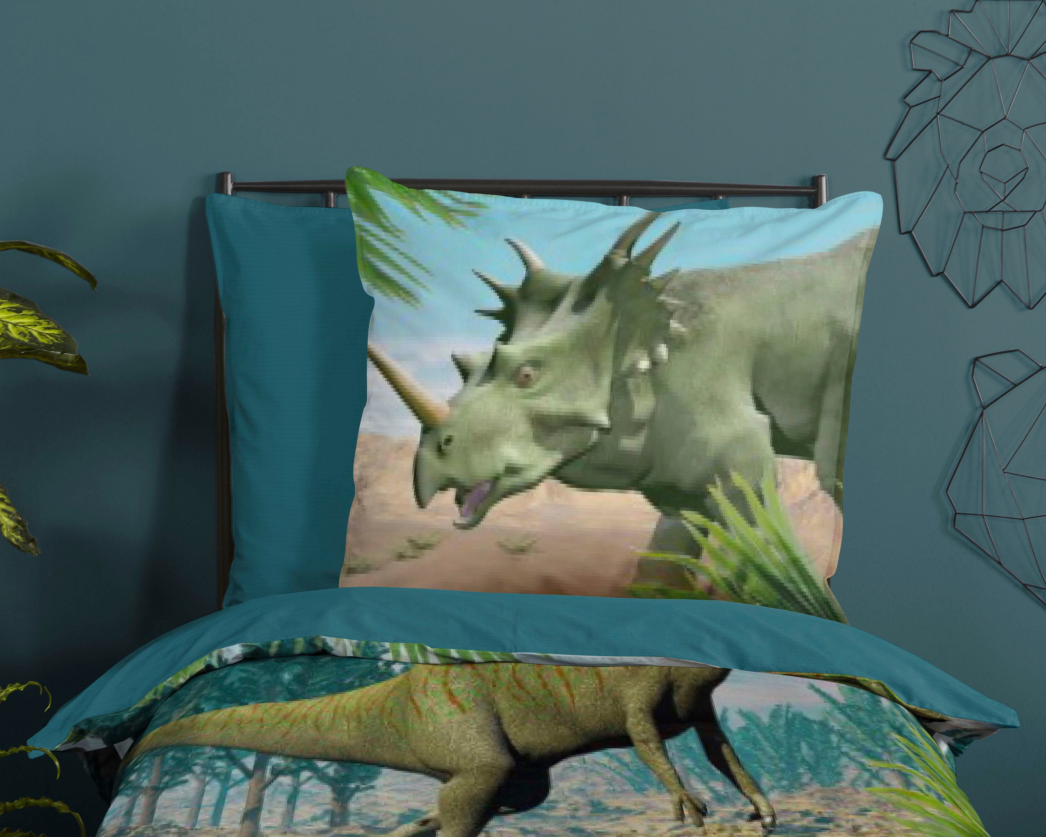 good morning Baby beddengoed Dino in mt. 135x200 cm, voor kinderen, kinderovertrekset 100% katoen, renforcé, rits, omkeerbare uitstraling, baby jongen, dino (2-delig)