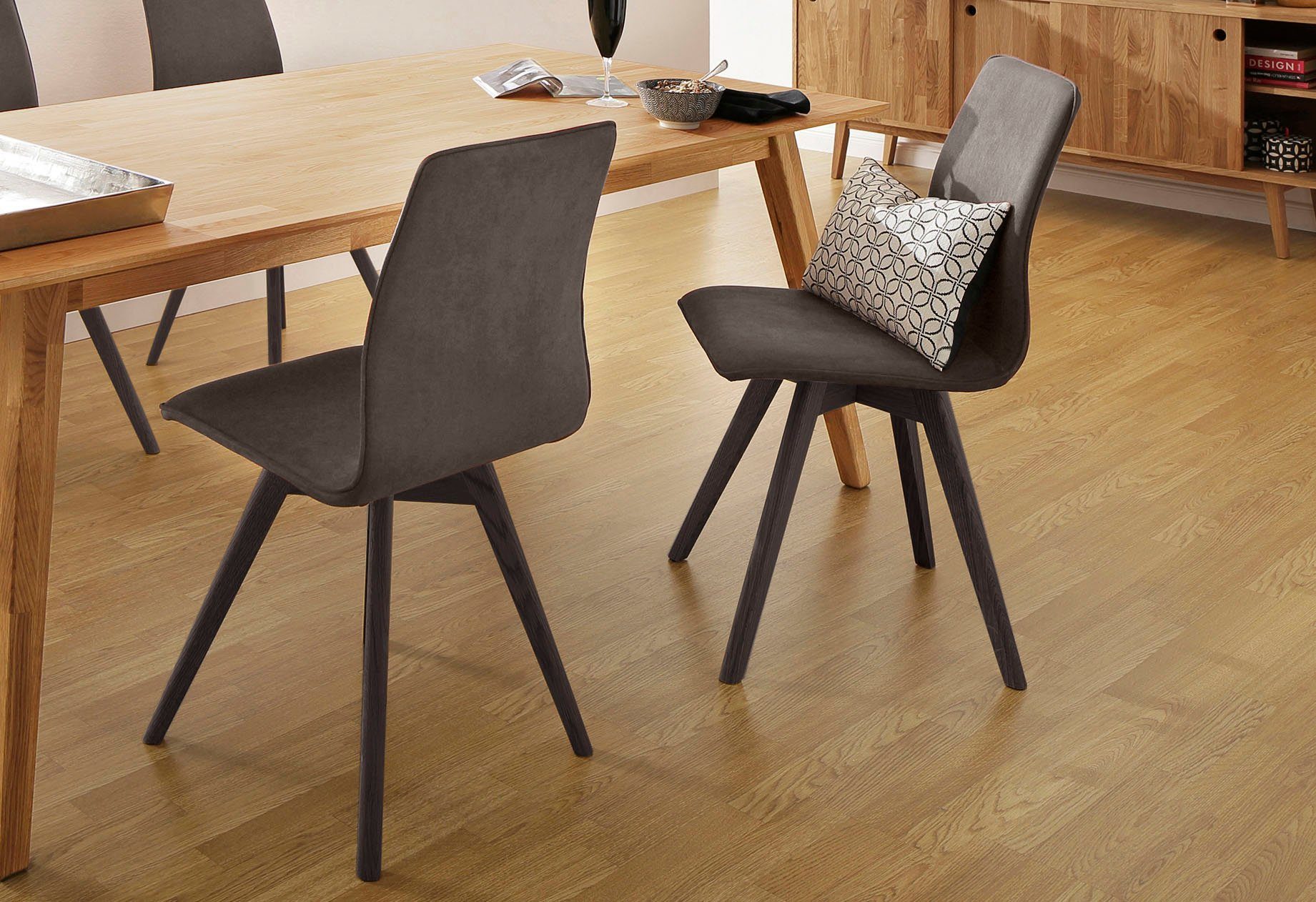 andas Stoel met 4 poten Rania met massief houten poten (set, 2 stuks)