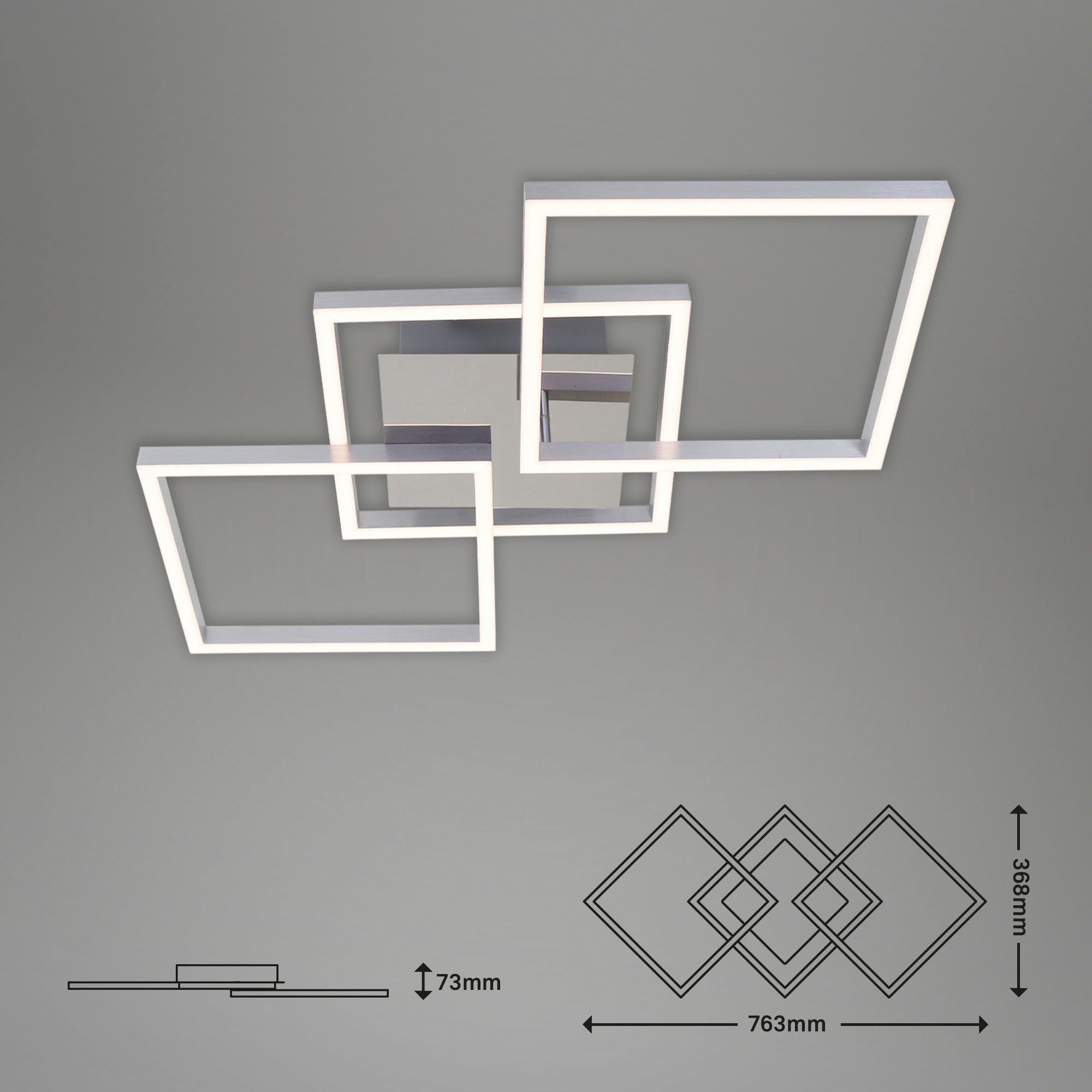 Briloner Leuchten Led-plafondlamp 3217018 FRAME Plafondlamp, 76,3x36,8x7,3 cm, chroom-aluminium, 36W, woonkamer, keuken, gang