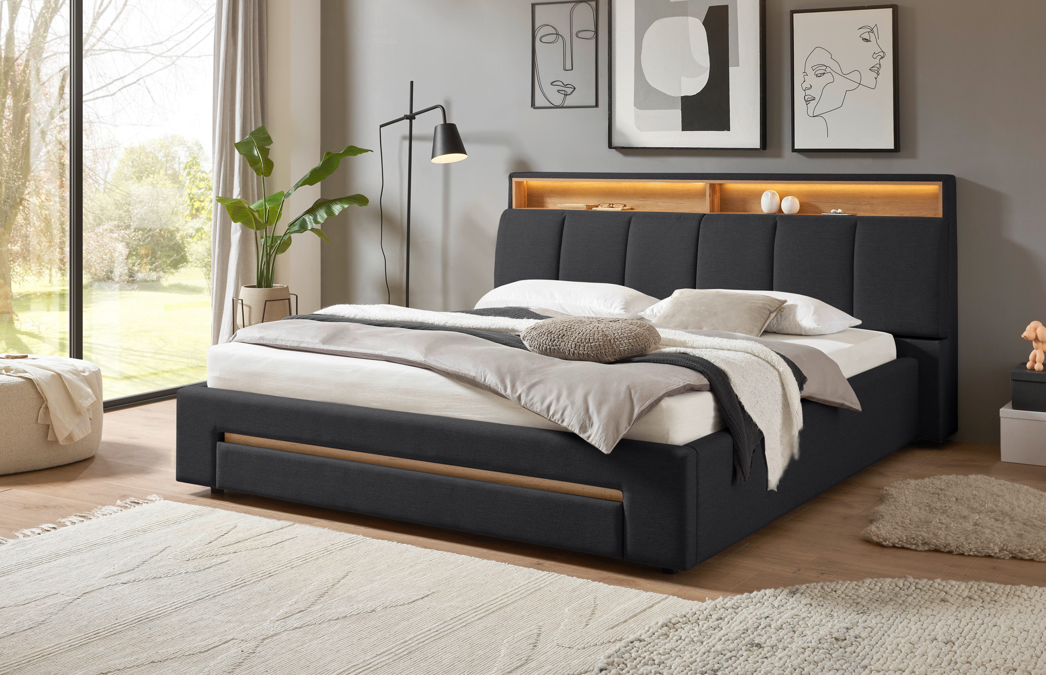 INOSIGN Gestoffeerd bed CiTY/GiRON,, gepolsterd opbergbed, met LED-verlichting Bedkisten met hondenbed of als opbergruimte, opklapbare hoofdeinden