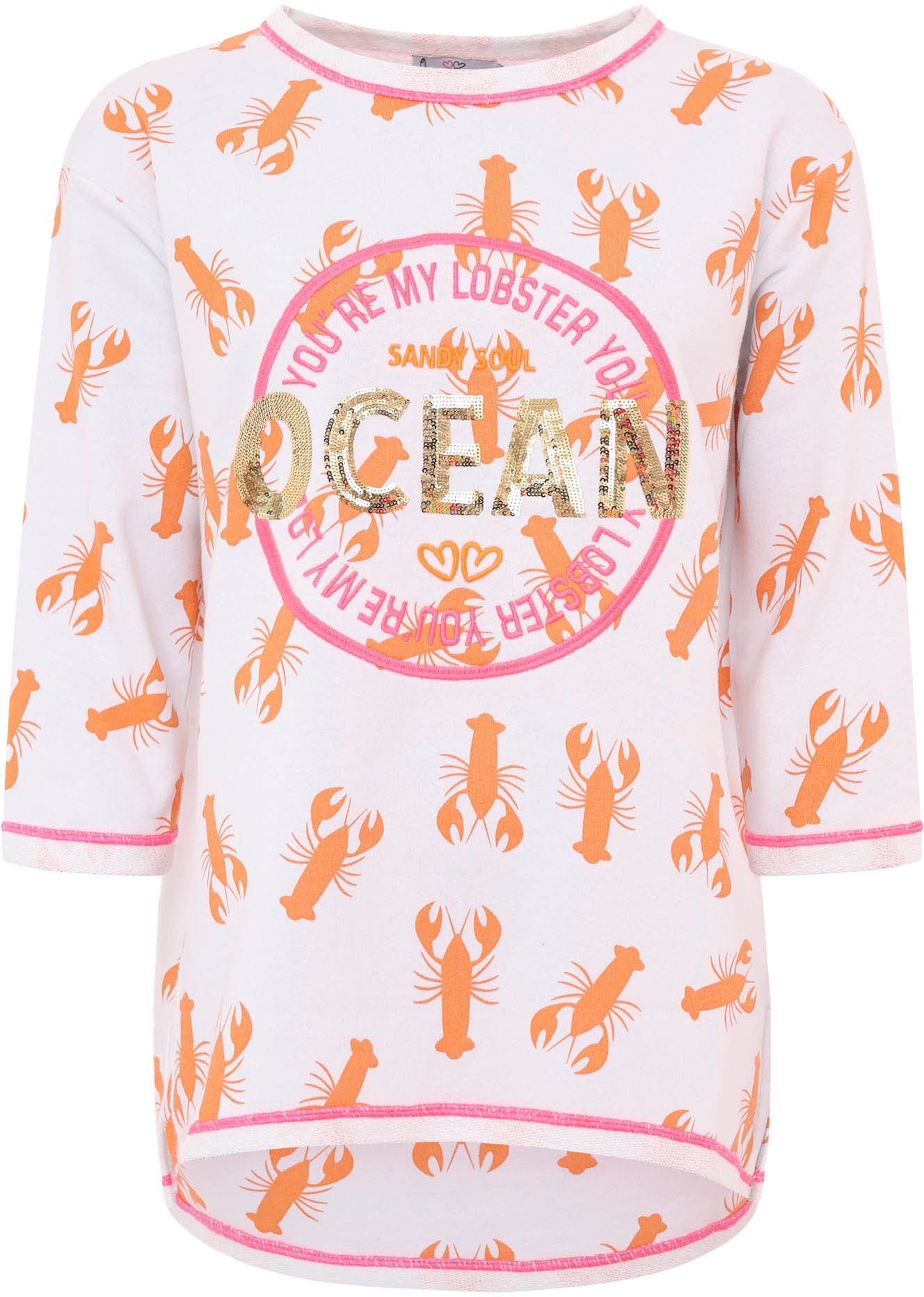 Zwillingsherz Shirt met lange mouwen Shirt "Ocean Sandy Soul" met zebrapatroon en frontmotief, met 3/4 mouw