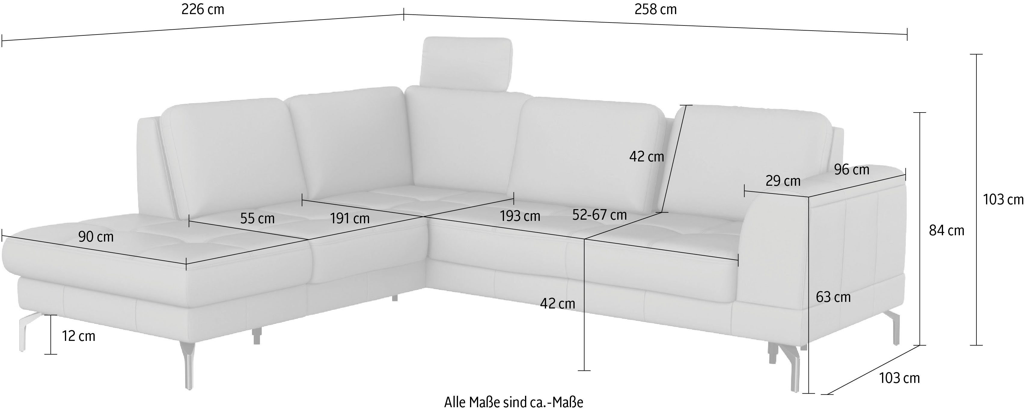 sit&more Hoekbank Bendigo L-vorm inclusief zitdiepteverstelling, bodemvrijheid 12 cm, in 2 pootkleuren