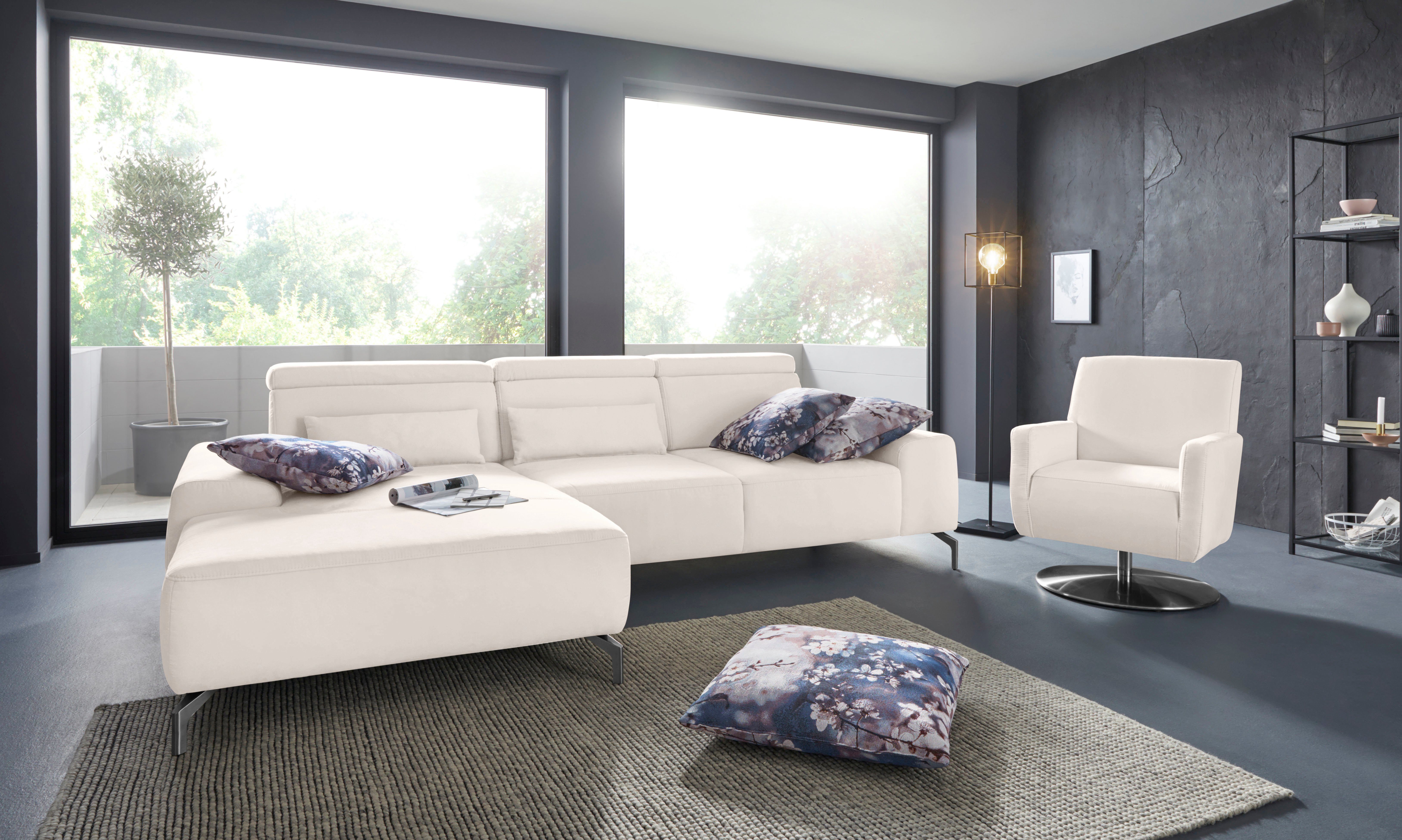 sit&more Hoekbank Gizeh L-vorm Poothoogte 15 cm, inclusief zitdiepteverstelling en verstelbare hoofdsteun