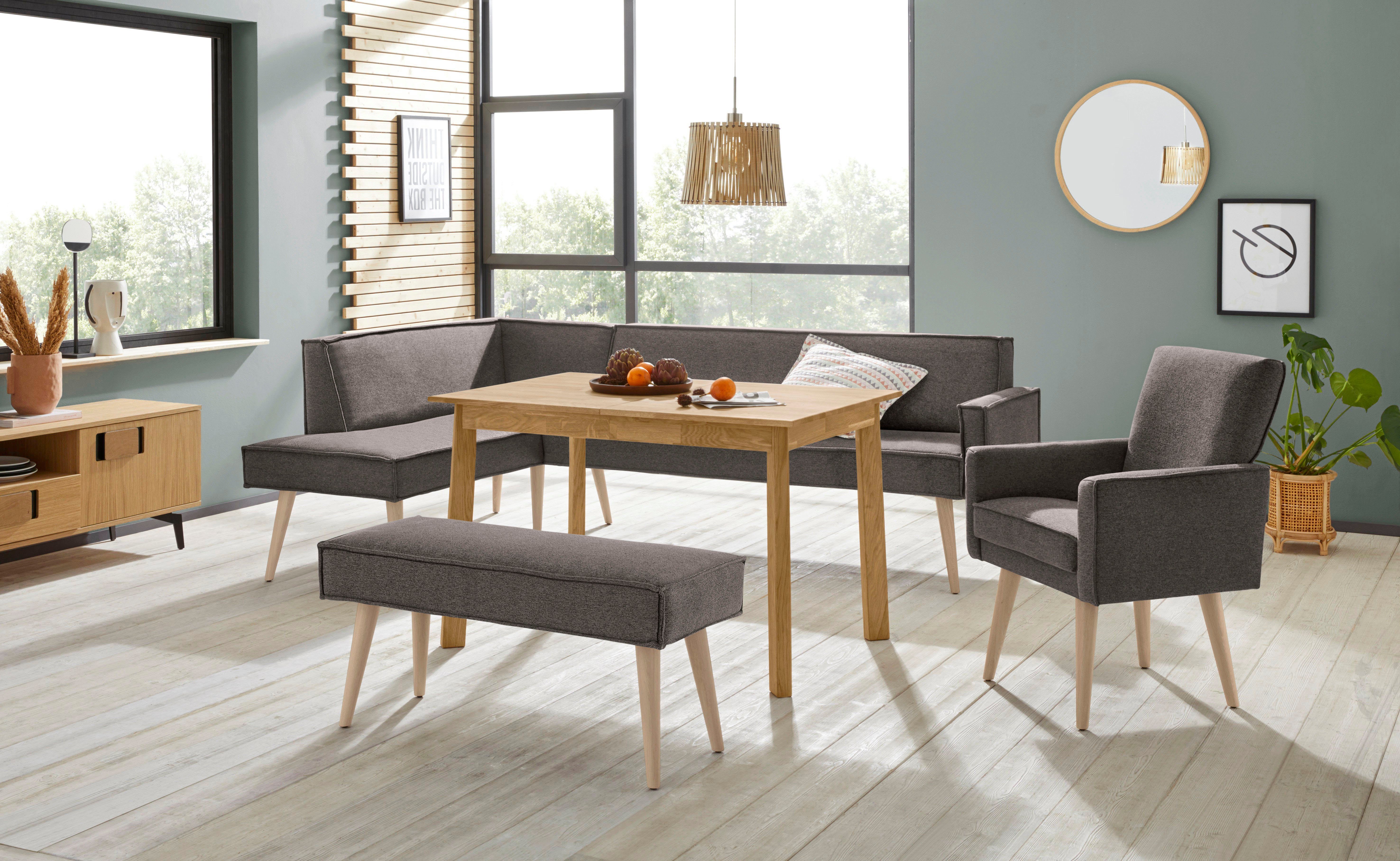 exxpo - sofa fashion Hoekbank Lungo, moderne paspelnaad, comfortabel en elegant, hoge houten voet