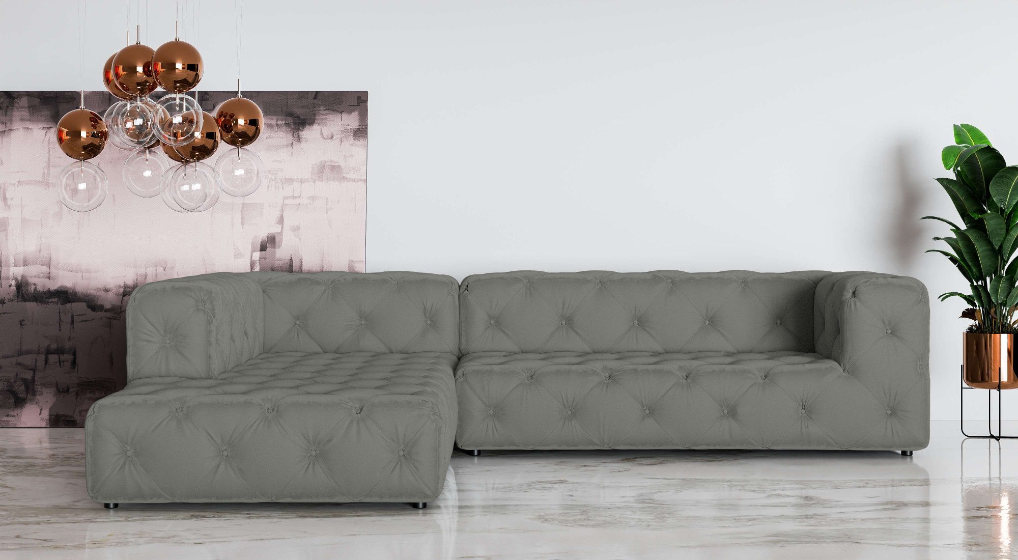 Places of Style Hoekbank FOLLINA L-vorm, met klassieke Chesterfield-knoopstiksels