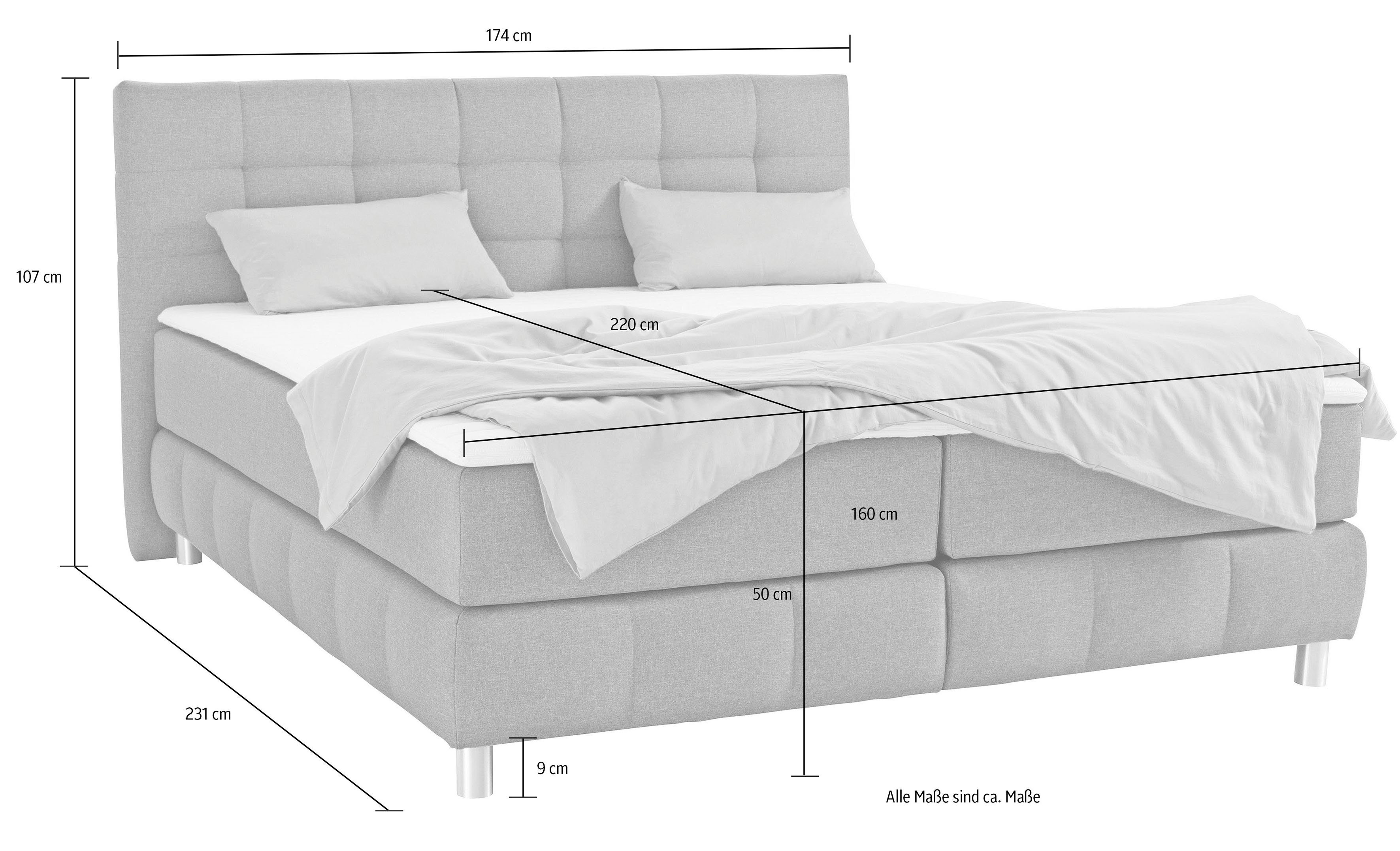 andas Boxspring Salo XXL in fluwelige look of structuurstof, 6 breedten in extra lang 220 cm, 4 hardheden