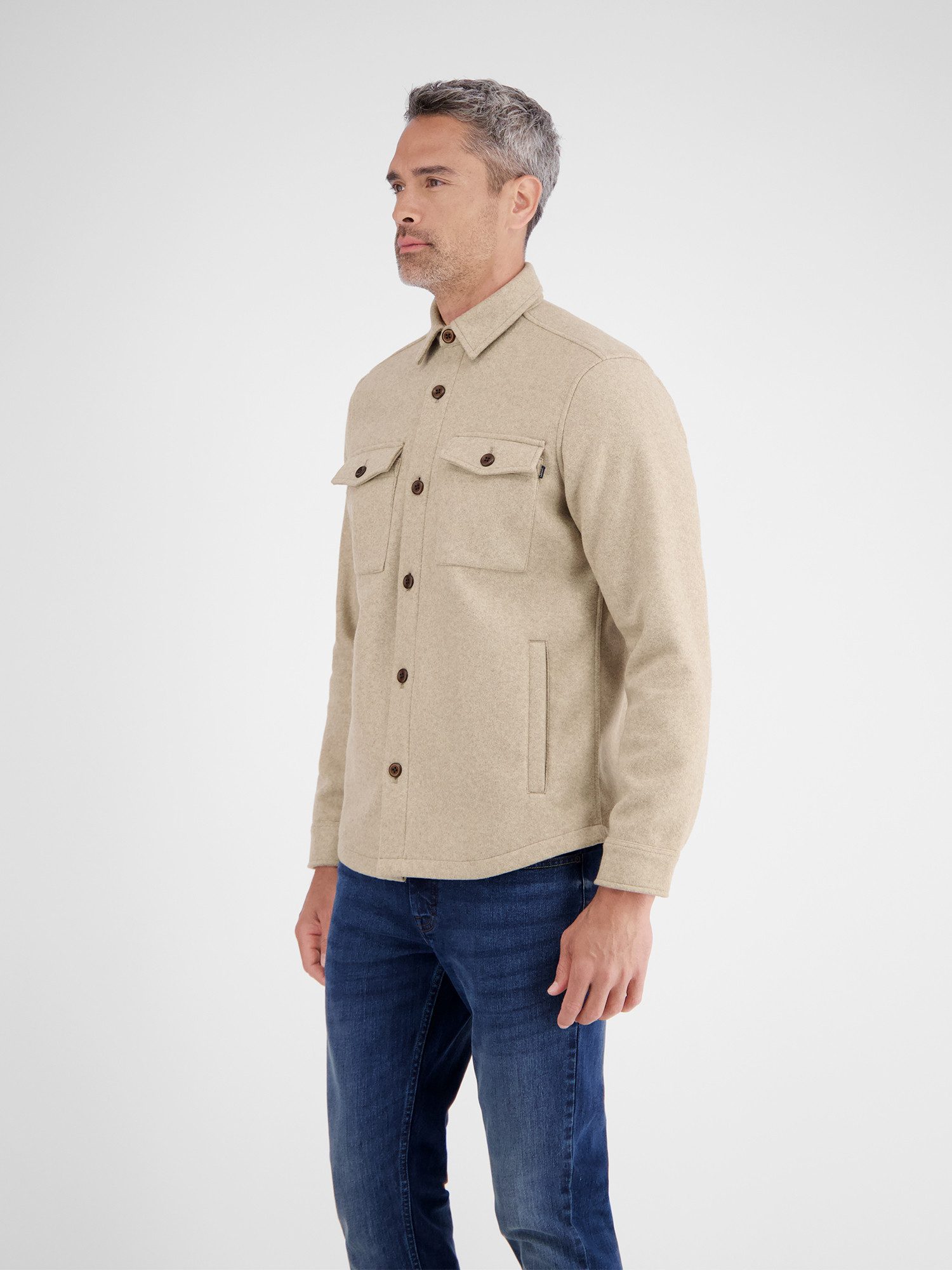 Lerros Overhemd met lange mouwen LERROS urban-style overhemdjas met wollen look