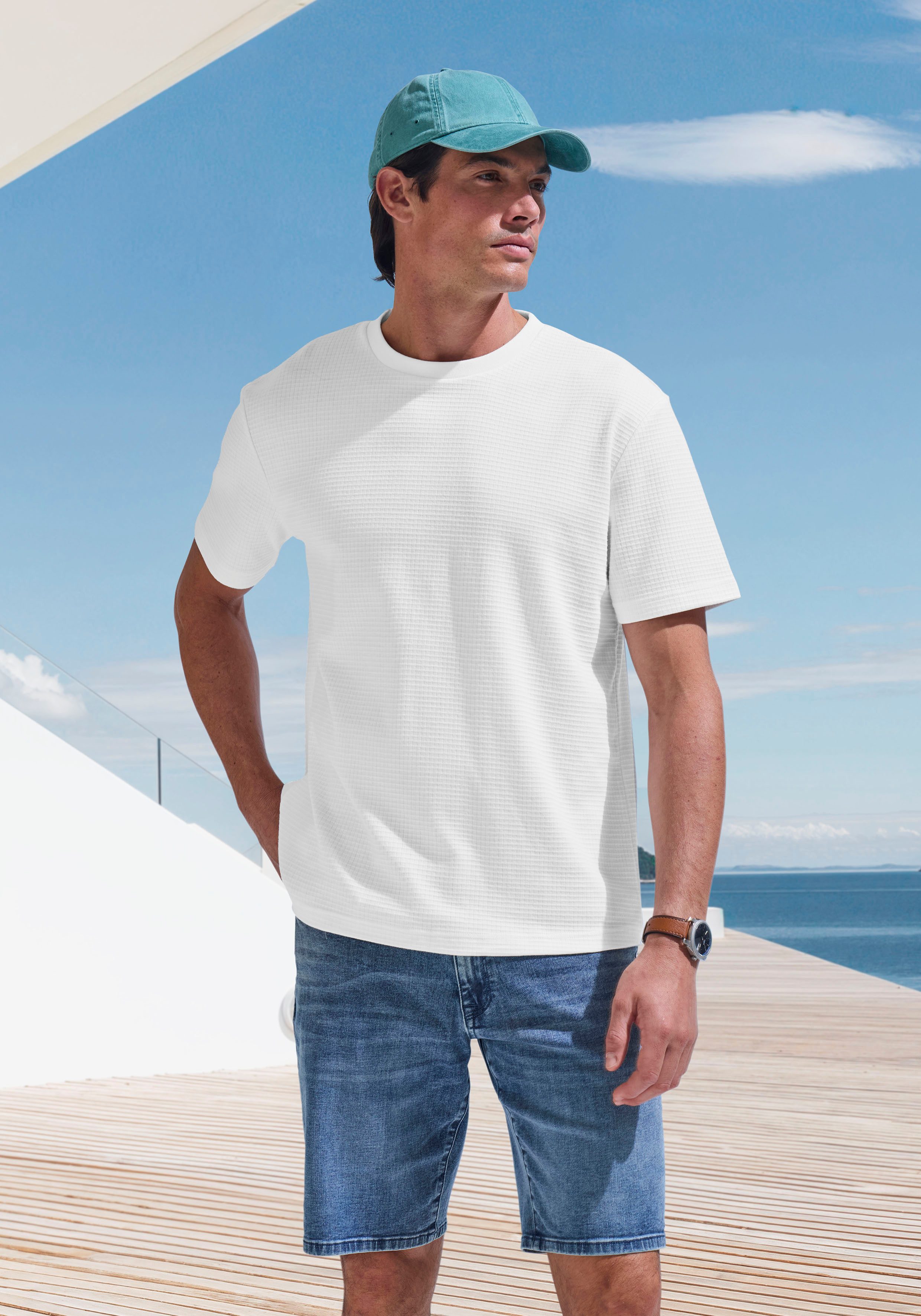 John Devin T-shirt Rondhalsshirt met structuur van katoenmix