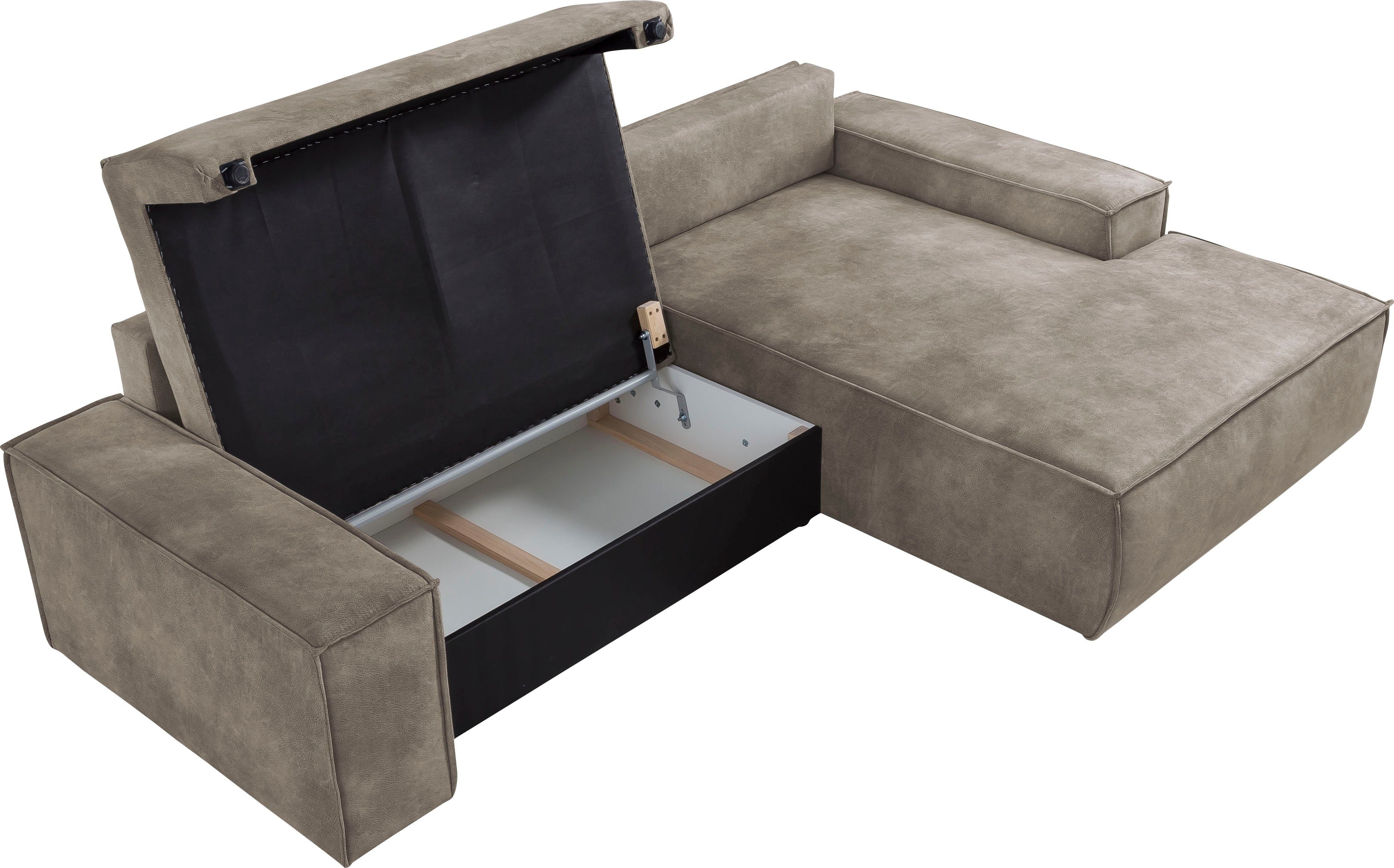 Home affaire Hoekbank SHERWOOD bedbank 267 cm, L-model, Slaapfunctie met bedlade (210x136 cm), cord, vintage, fluweel