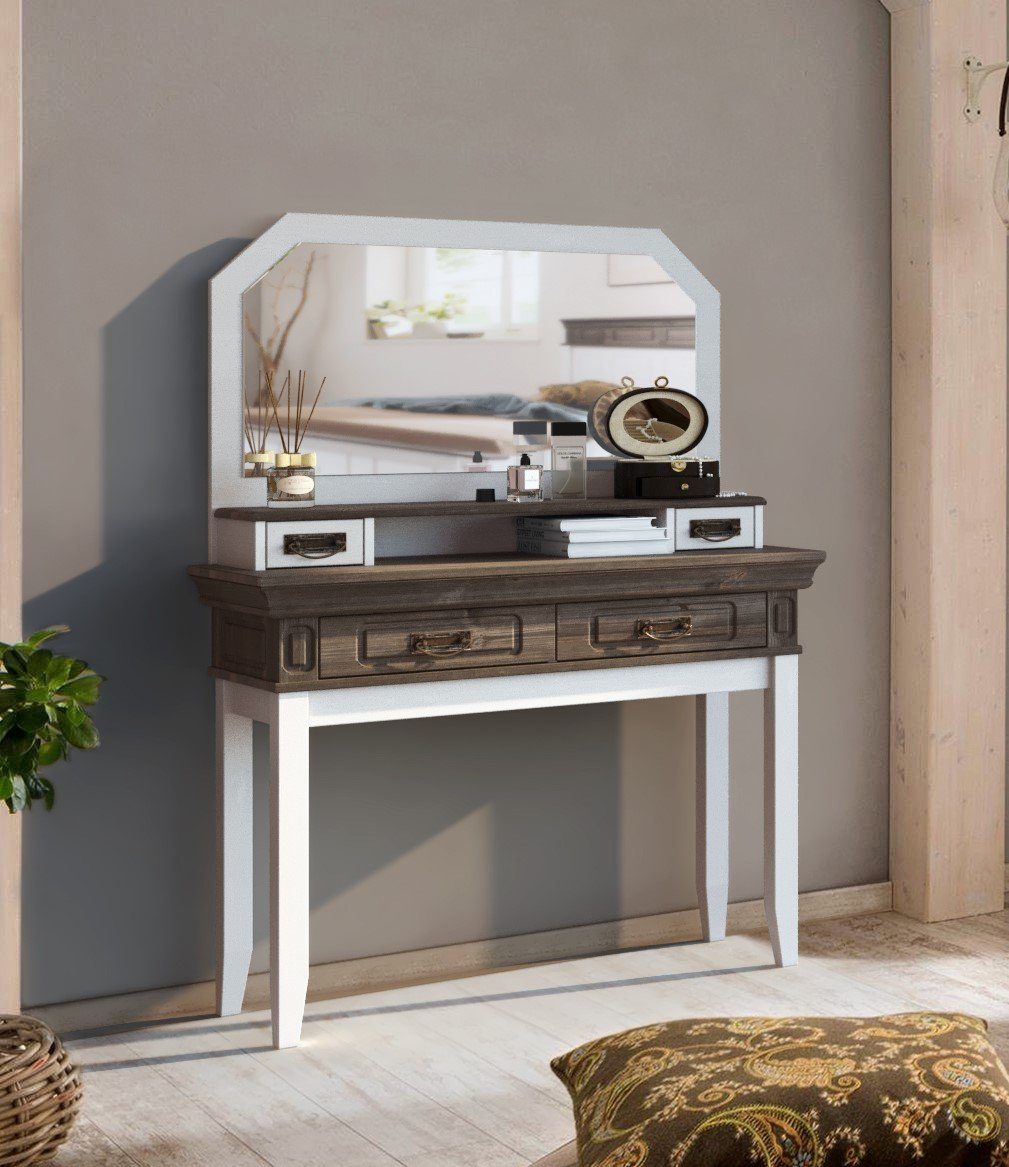 Home affaire Make-uptafel Vinales, console voor de gang Van massief grenen, met freeswerk make-up tafels wit
