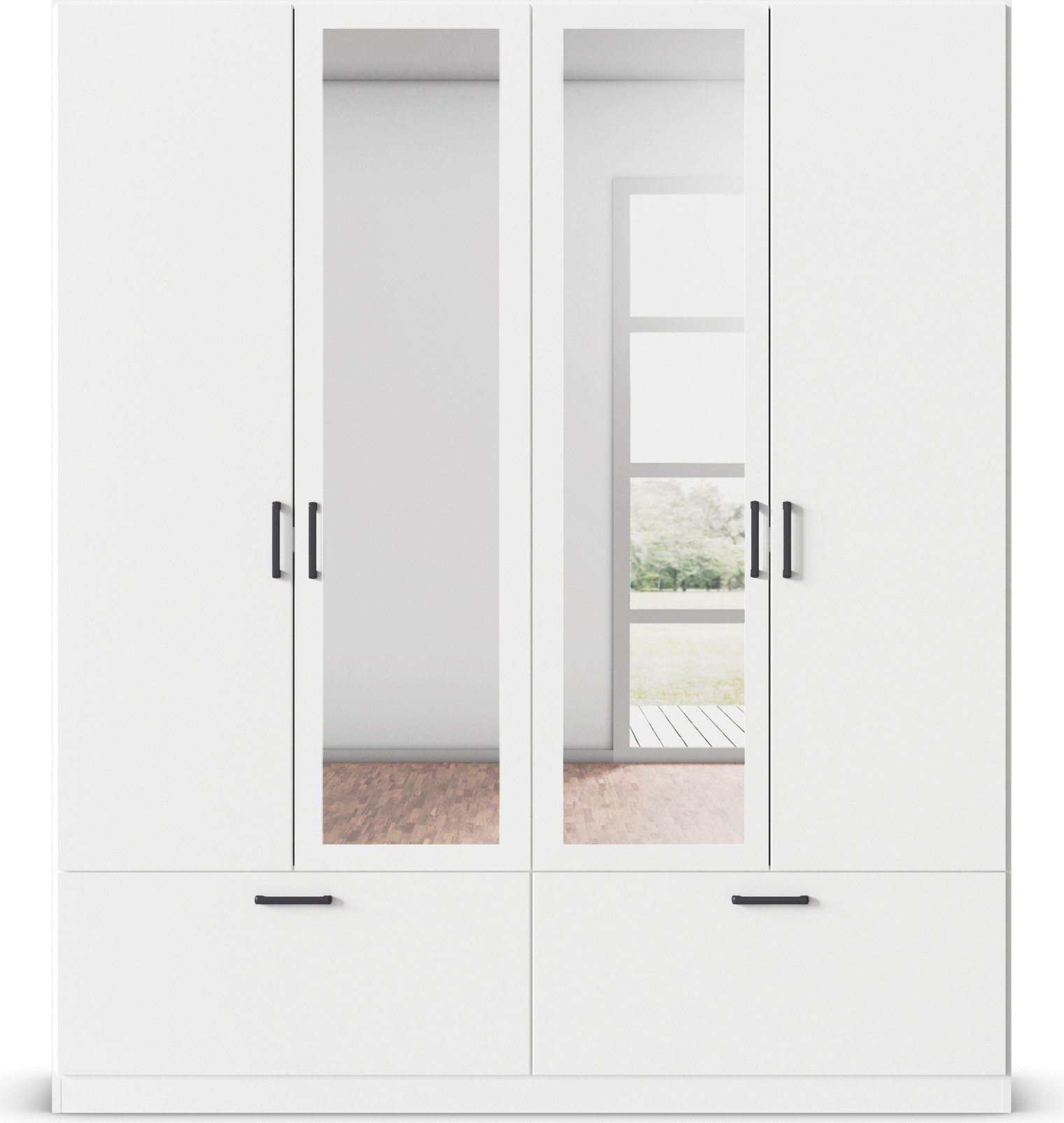 rauch Draaideurkast Kledingkast kast garderobe waskast BARI met spiegel met lades en moderne greep in grijs metallic made in germany