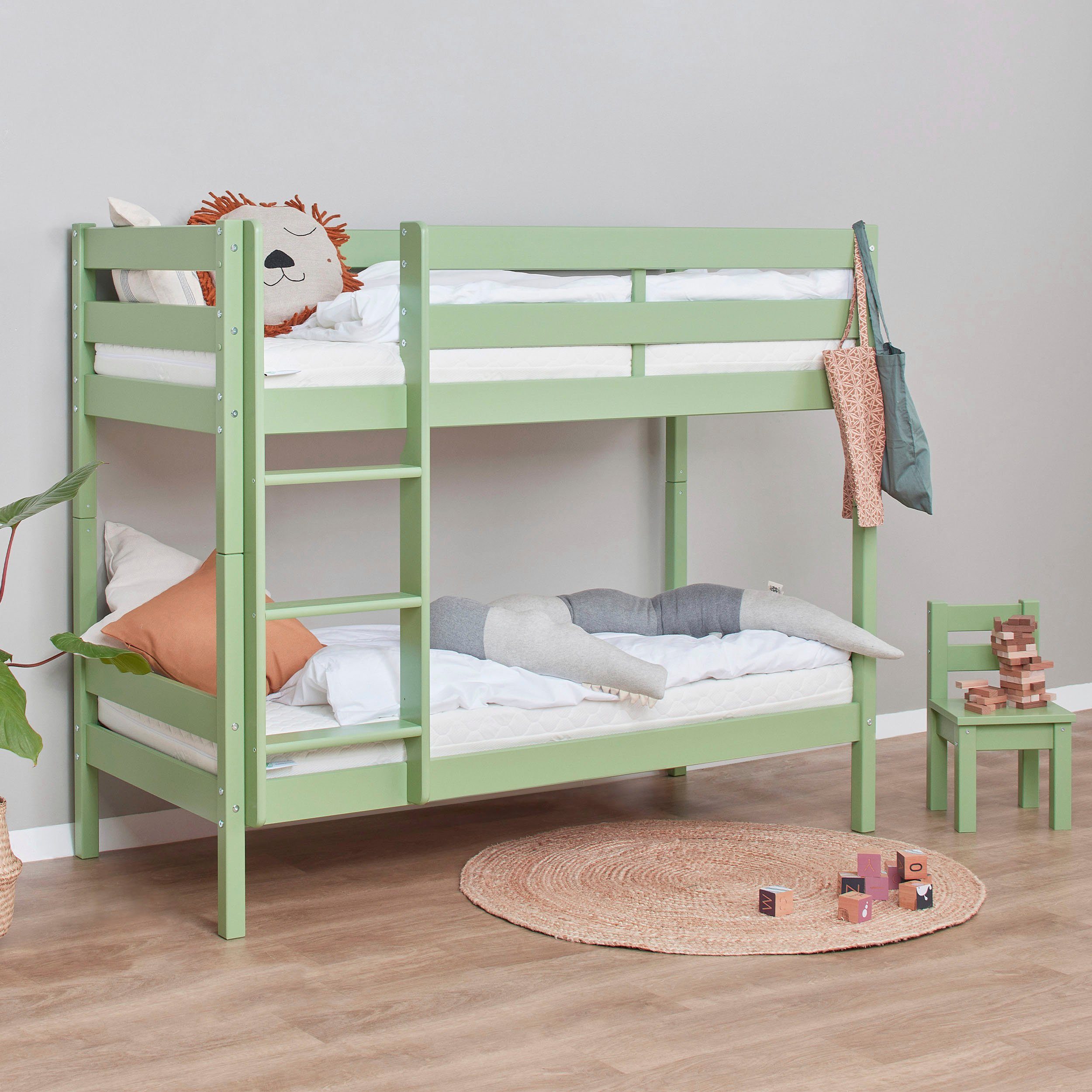 Hoppekids Stapelbed Eco comfort kinderbed 90x200 of 70x160 van massief hout in 4 kleuren