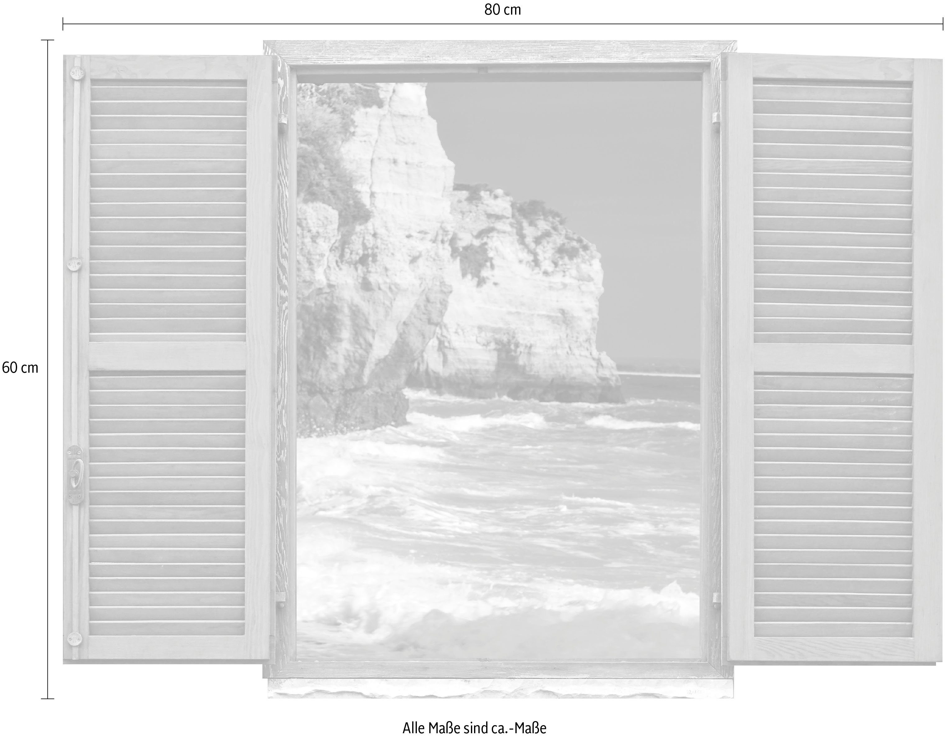queence Wandfolie Klippen in de zee Muursticker, muurdecoratie, zelfklevend, 3D, raam (1 stuk)