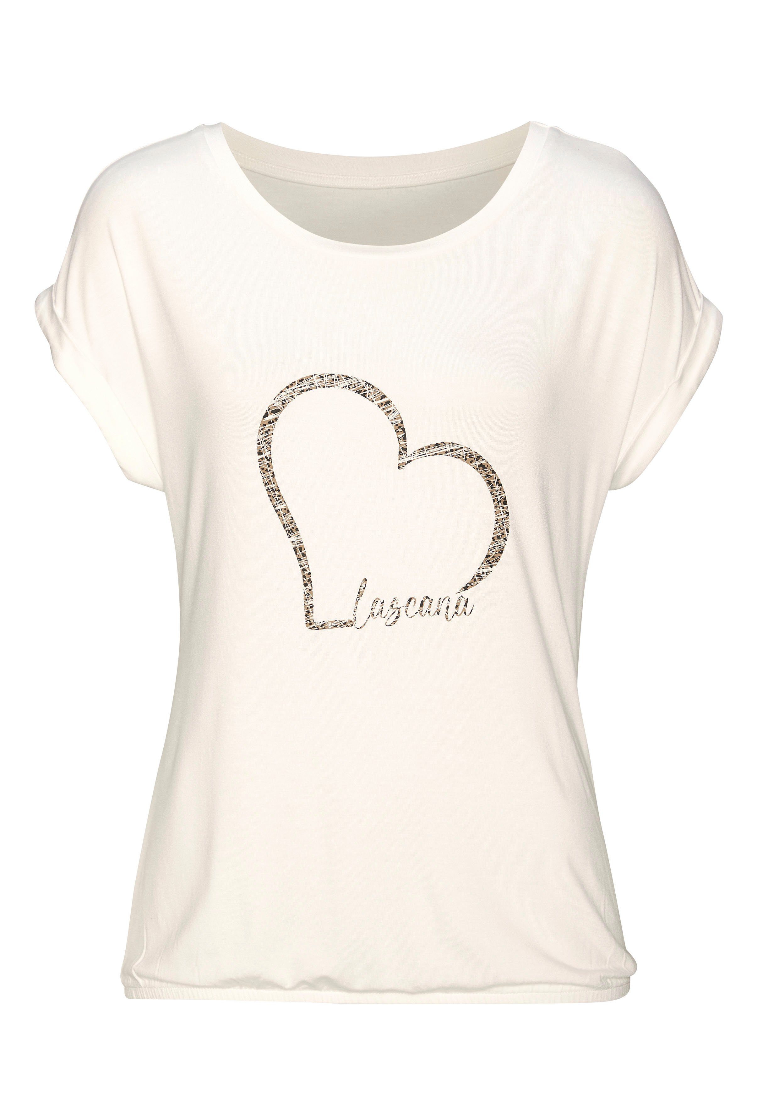 Lascana Shirt met korte mouwen Met Lascana hartprint van zachte viscose-stretch (1-delig)