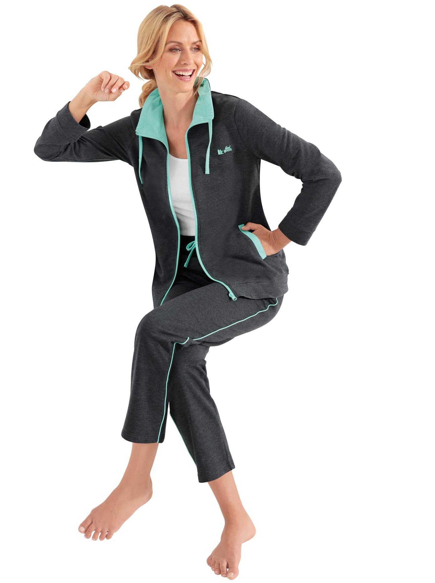 feel good Broek met elastische band dames loungewear maat 26/27 blauw