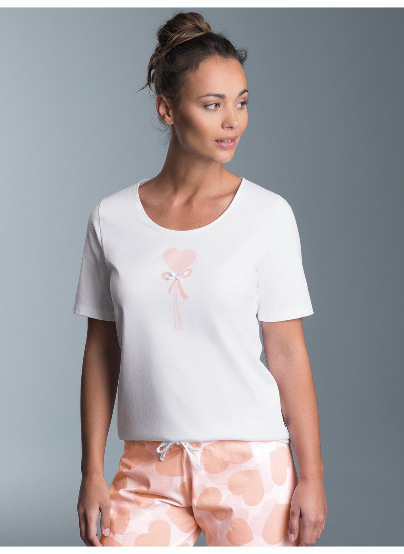 Trigema Pyjama TRIGEMA T-shirt met schattig hartjes-printmotief (1-delig) dames nachtkleding maat S wit