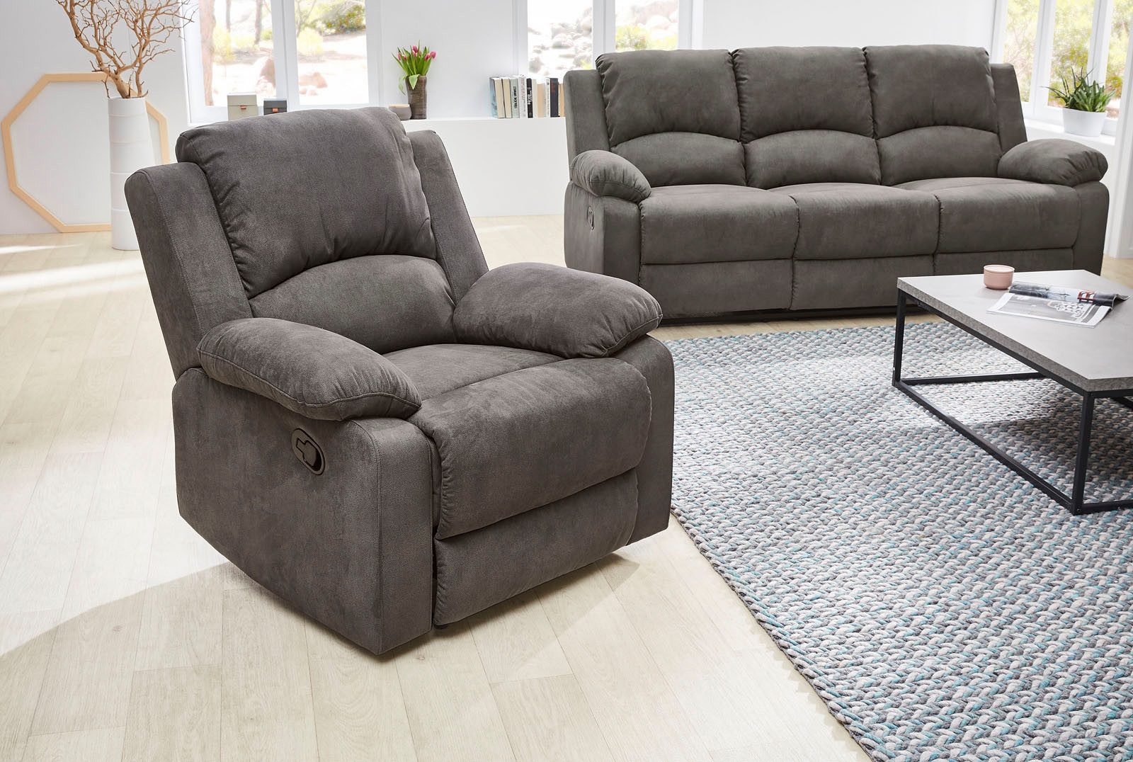 Jockenhöfer Gruppe Fauteuil Dakota Ligfunctie met halfautomatische relaxfunctie, TFK bekleding fauteuils grijs