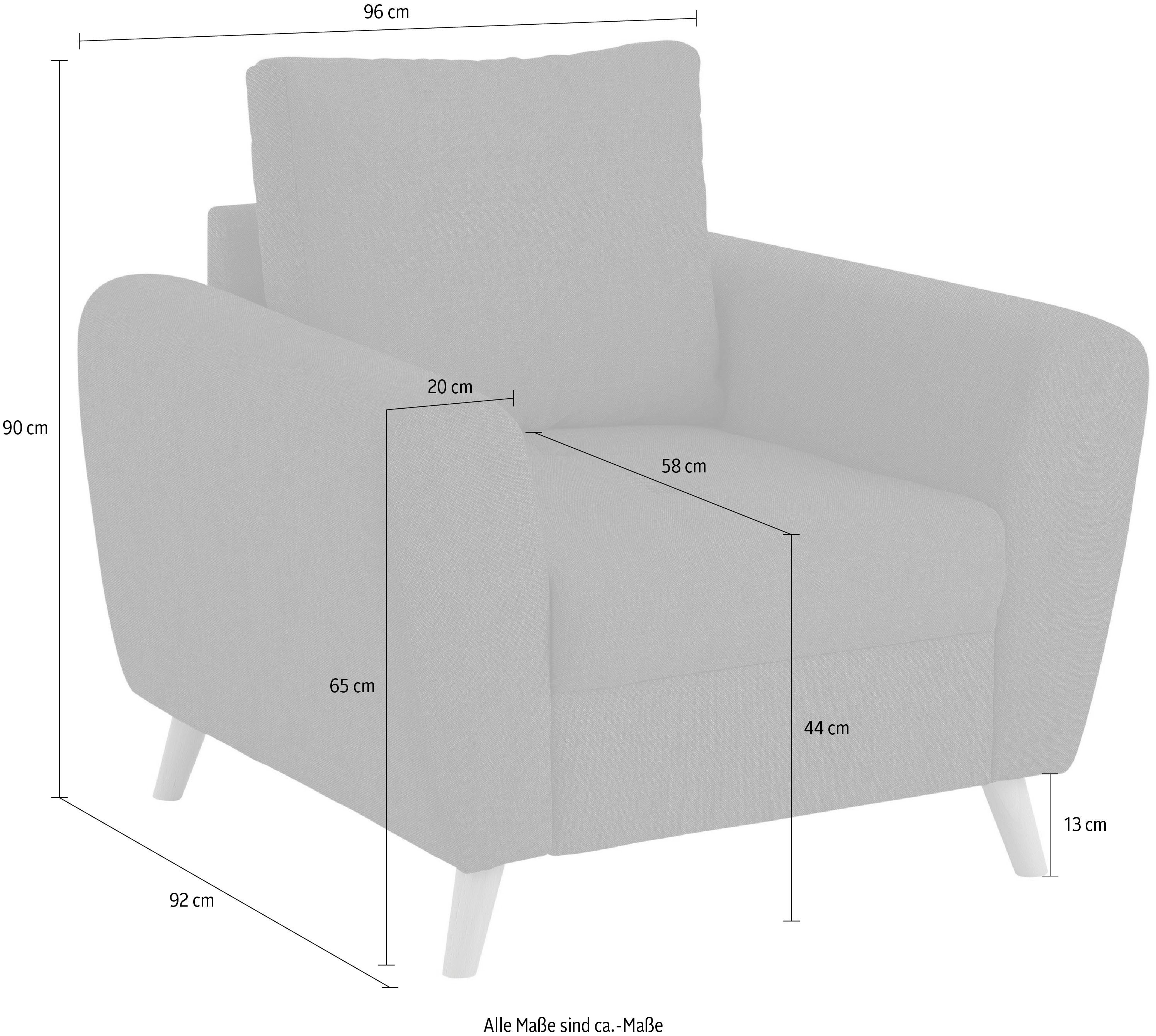 home affaire fauteuil jordsand met fijne stiksels op de zitting, scandinavisch design grijs