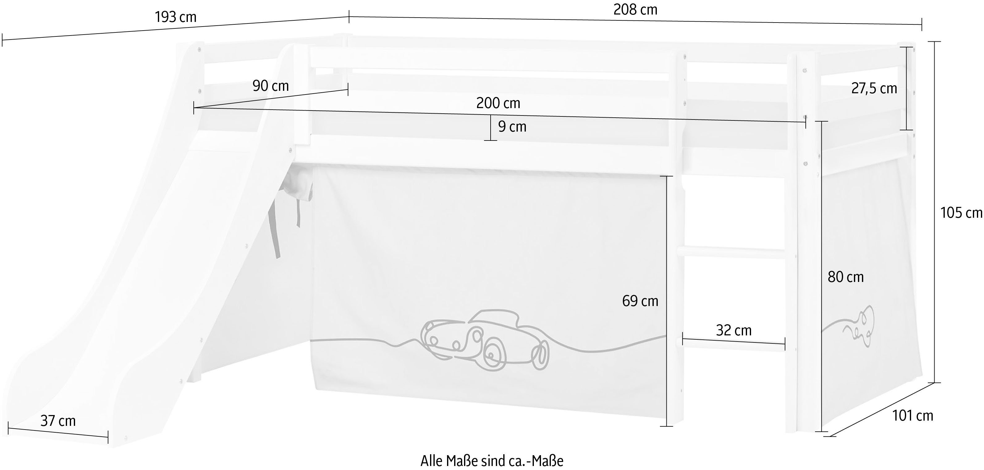 Hoppekids Hoogslaper "Cars" Glijbaan & gordijn blauw en veel keus