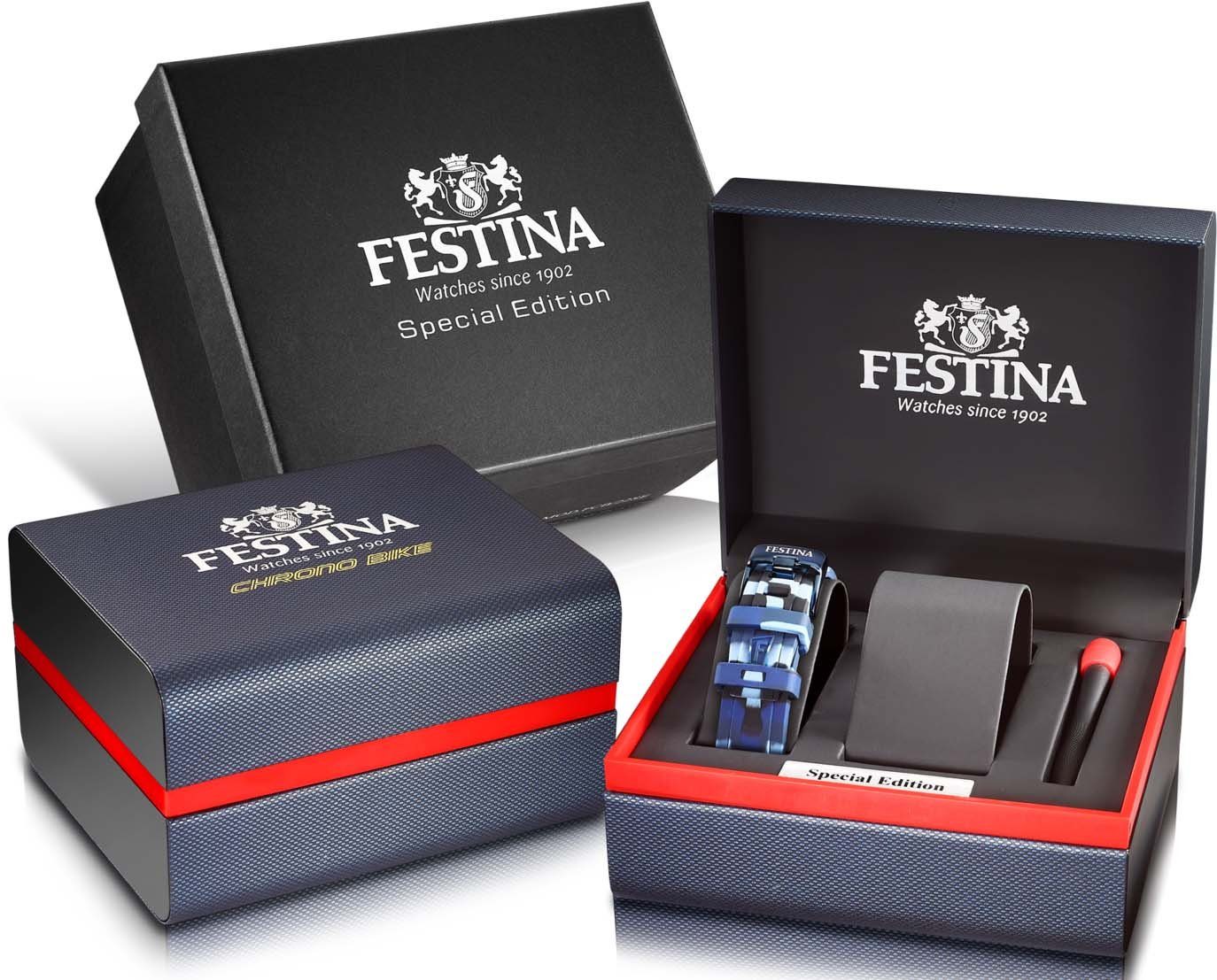 Festina Chronograaf Chrono Bike - Special Edition Polshorloge, quartz, herenhorloge, stopwatchfunctie, ideaal als cadeau (set, 3-delig, Met verwisselbare band van rubber en gereedschap)