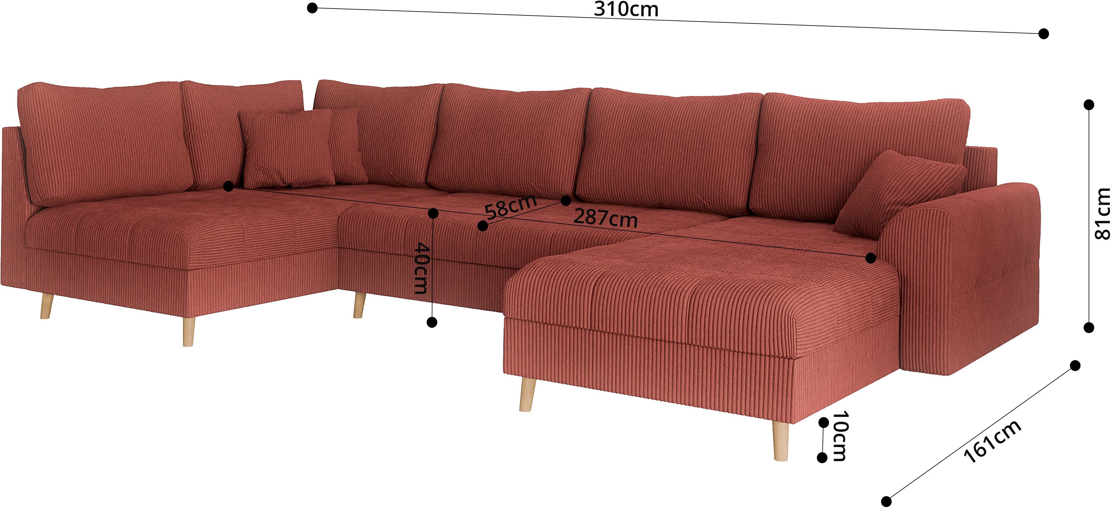 Home affaire Zithoek CHARRE U-vorm met ottomane, afmetingen B/D/H: 310/161/81 cm fijne stiksels, losse rug- en sierkussens, ook in cord en bouclé