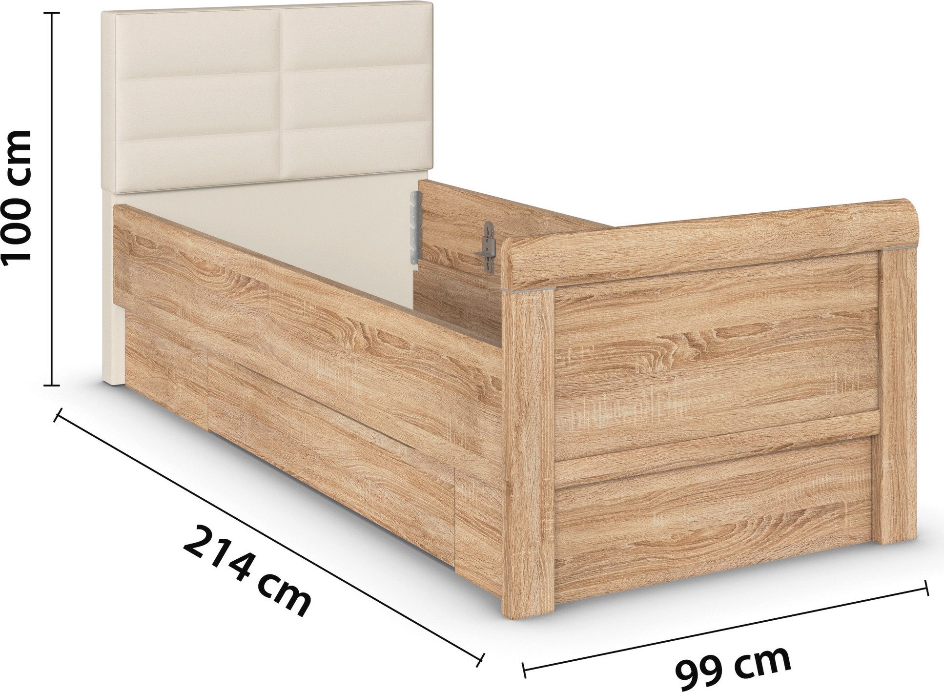rauch Ledikant met bergruimte Bed Eenpersoons Stollenbed Bedkasten EVELYN in comfortabele hoogte met gestoffeerd hoofdeinde en lades made in germany