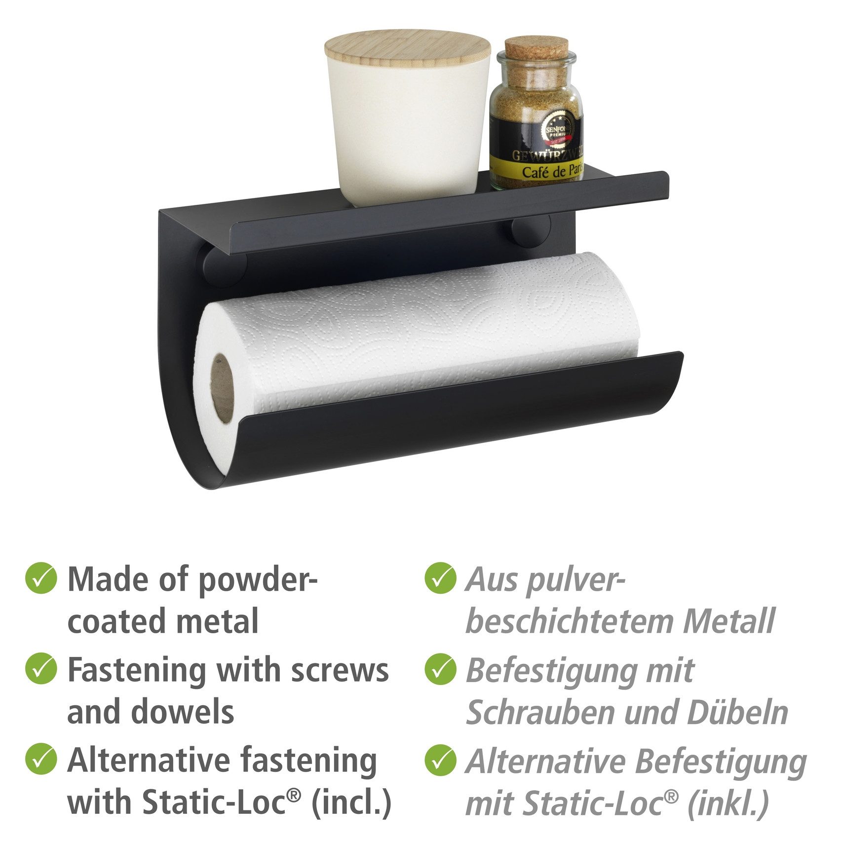 WENKO Keukenrolhouder Model Jet uit poedergecoat metaal, industrieel ontwerp