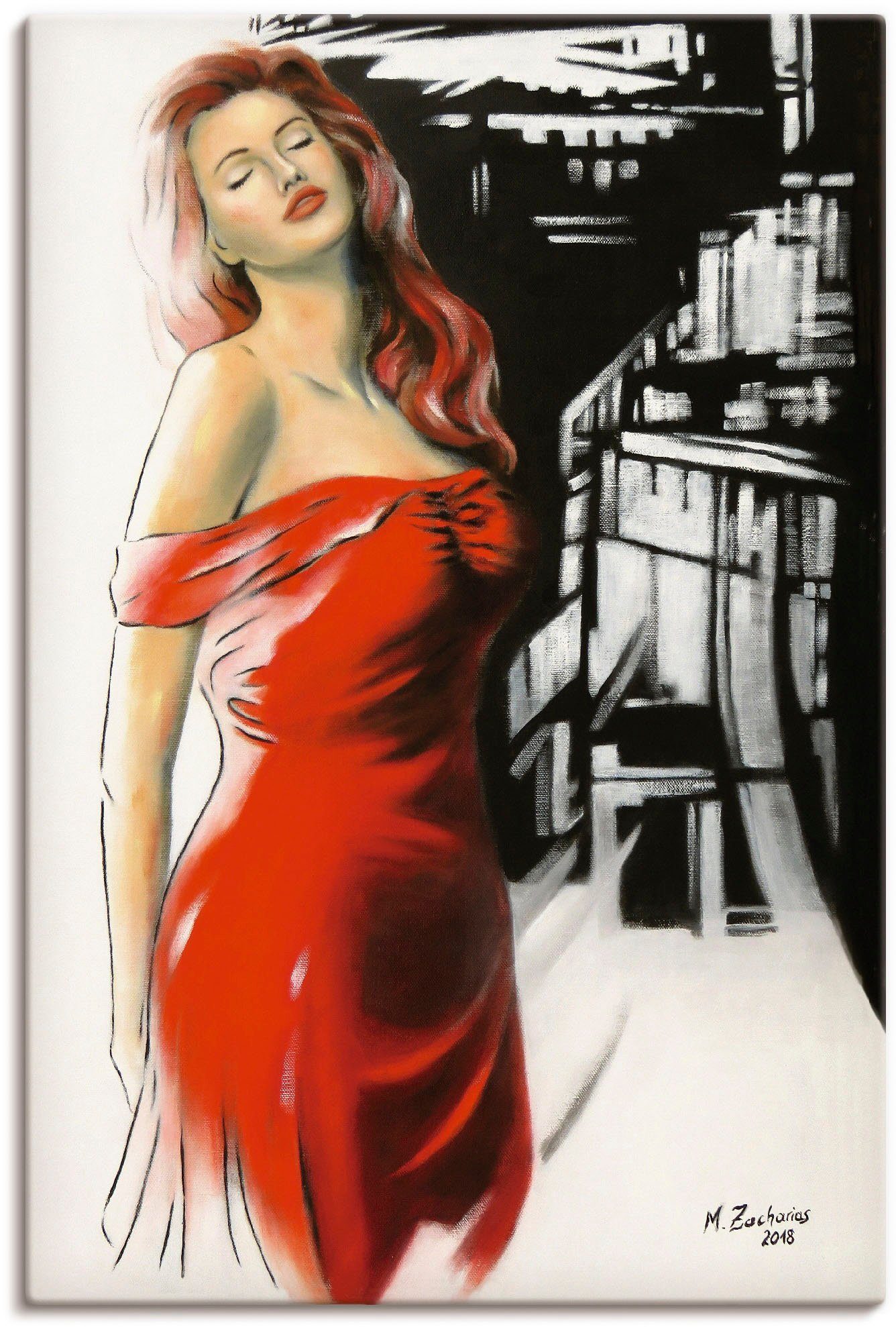 Artland Artprint Schoonheid in rode jurk in vele afmetingen & productsoorten - artprint van aluminium / artprint voor buiten, artprint op linnen, poster, muursticker / wandfolie oo