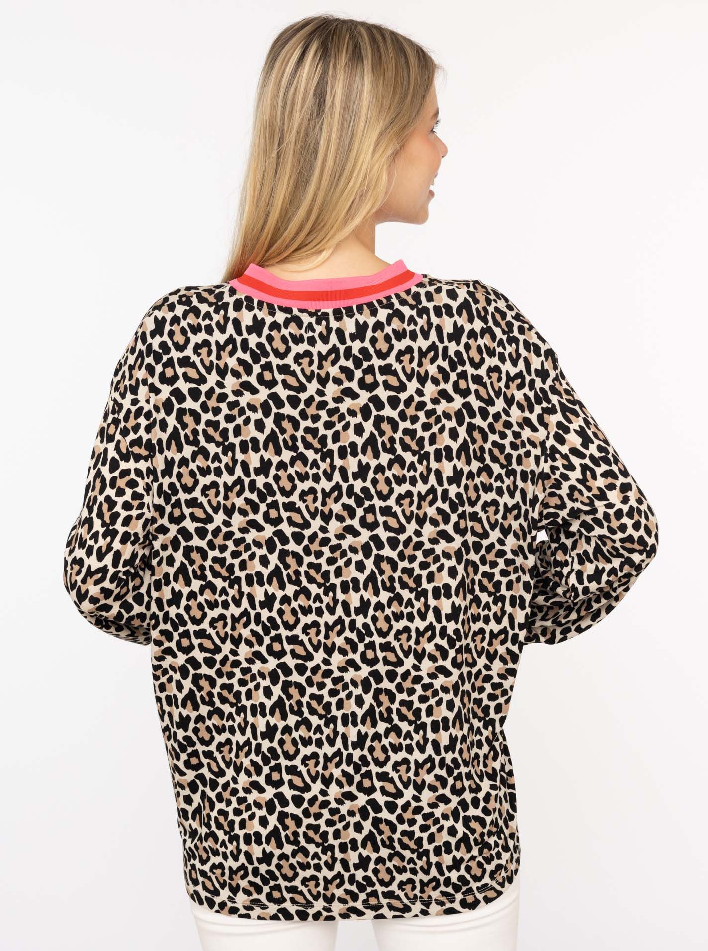 Zwillingsherz Shirt Luipaard V-hals, dierenprint, sportieve manchetten
