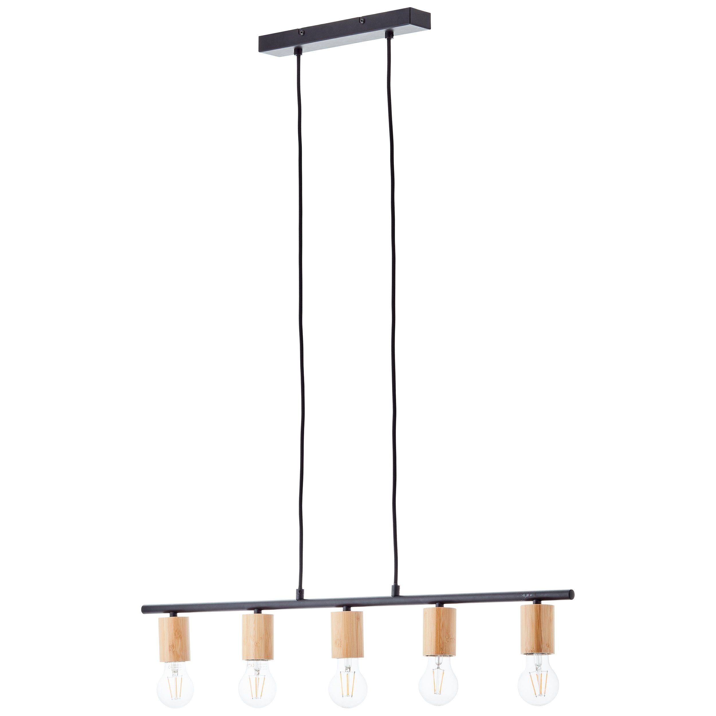 Brilliant Leuchten Hanglamp KERRY 113 x 80 x 5 cm, 5 x e27, inkortbaar, metaal/bamboe, zwart/natuur (1 stuk)