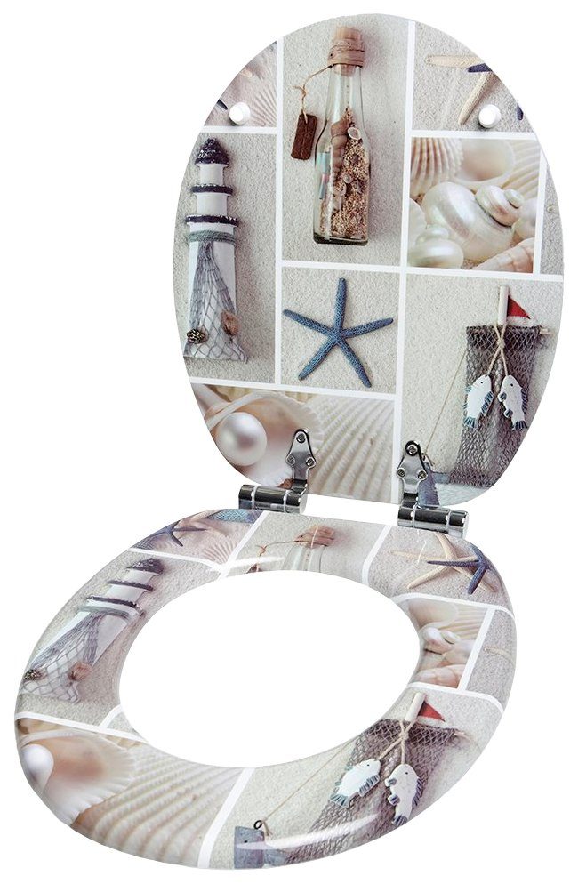 Sanilo Set badkameraccessoires ZEEBRIES bestaand uit toiletzitting, badmat en wastafelplug (complete set, 3-delig)