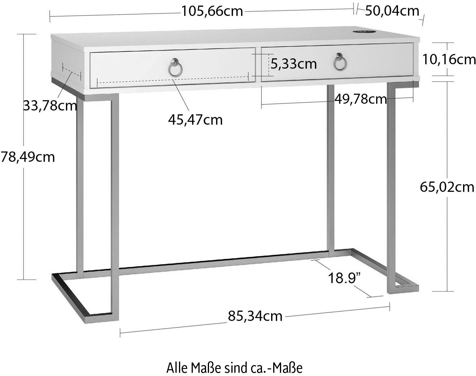 CosmoLiving by Cosmopolitan Bureau CAMILA met 2 laden, van mdf, frame en grepen van metaal, hoogte 79 cm