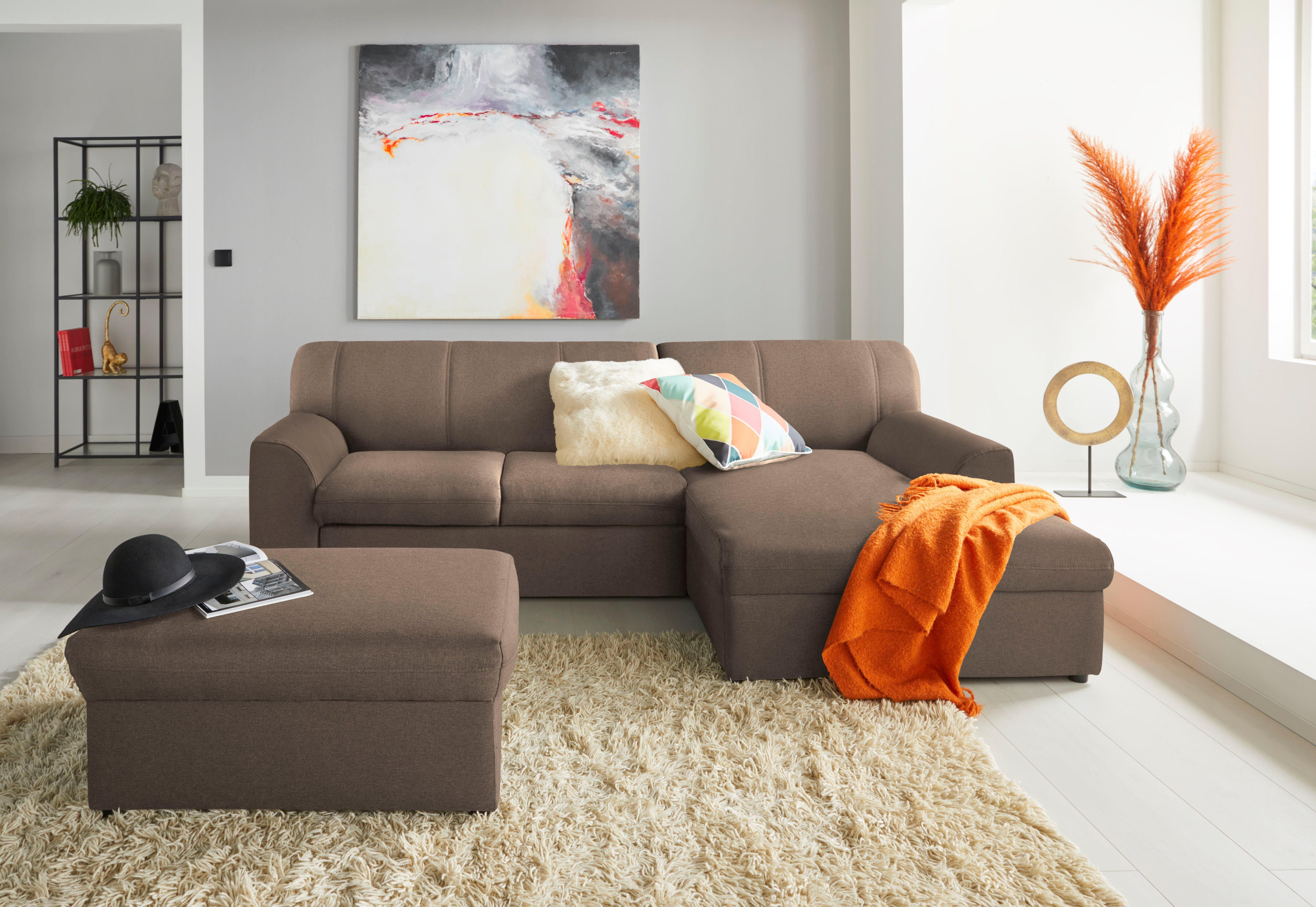 DOMO collection Hoekbank Topper, elegant en tijdloos, compacte afmetingen 245/155cm, L-vorm