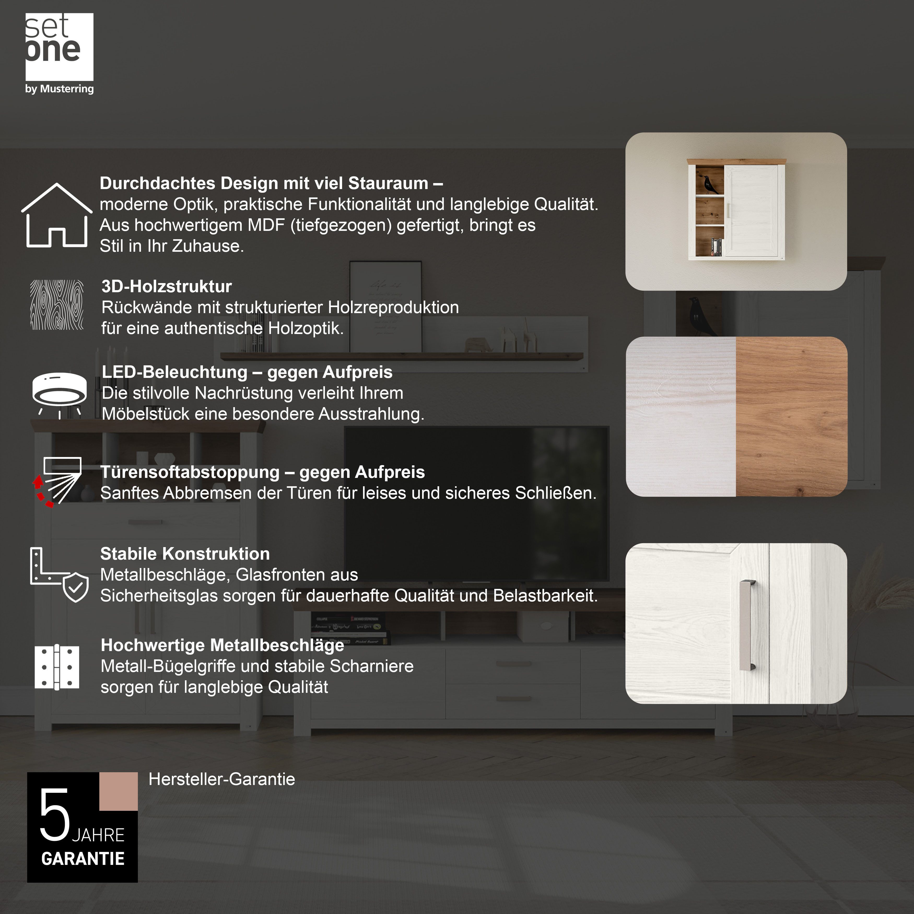set one by Musterring Hangkast York Type 23, met deur en open vakken, verlichting optioneel, B 105 cm