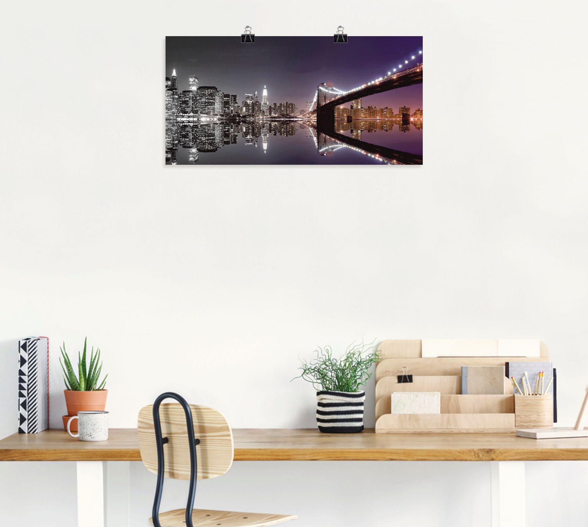 Artland Artprint New York skyline nachtelijke reflectie als artprint op linnen, poster, muursticker in verschillende maten