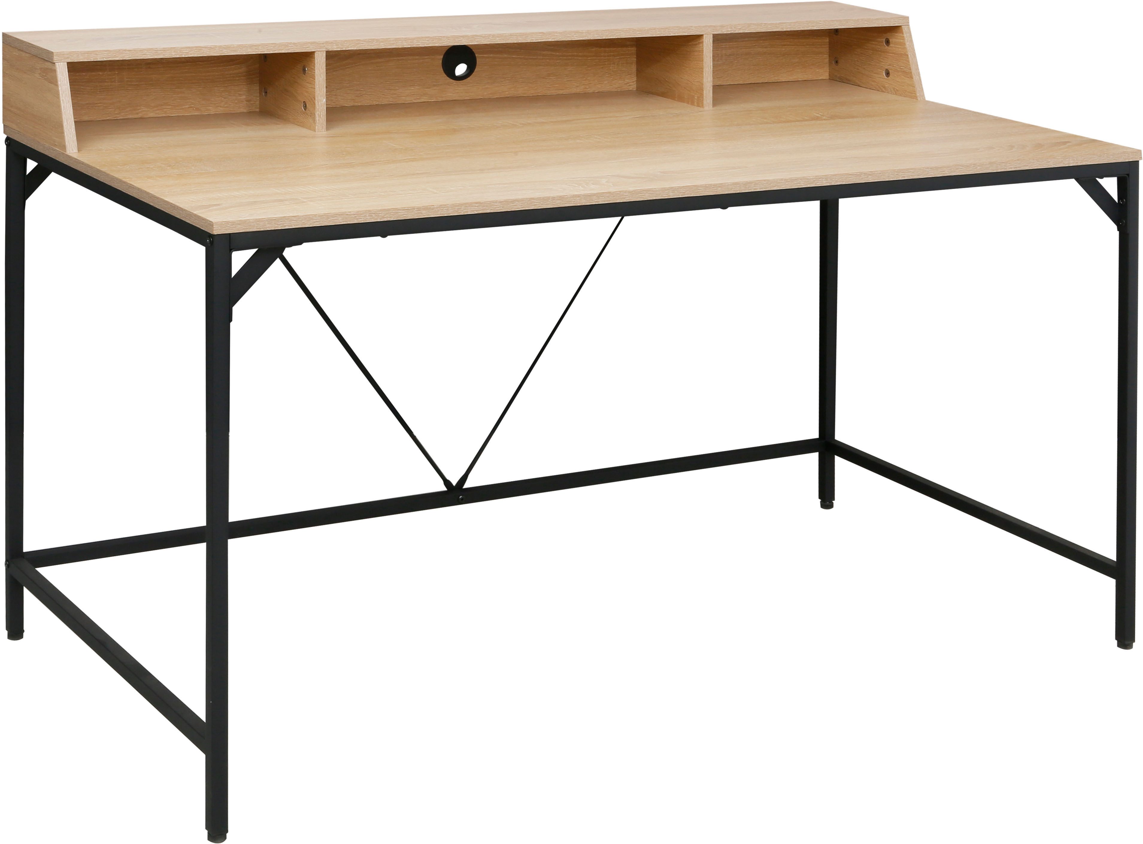 INOSIGN Bureau Endre met monitorsteun, 3 vakken & kabeldoorvoer, metalen frame