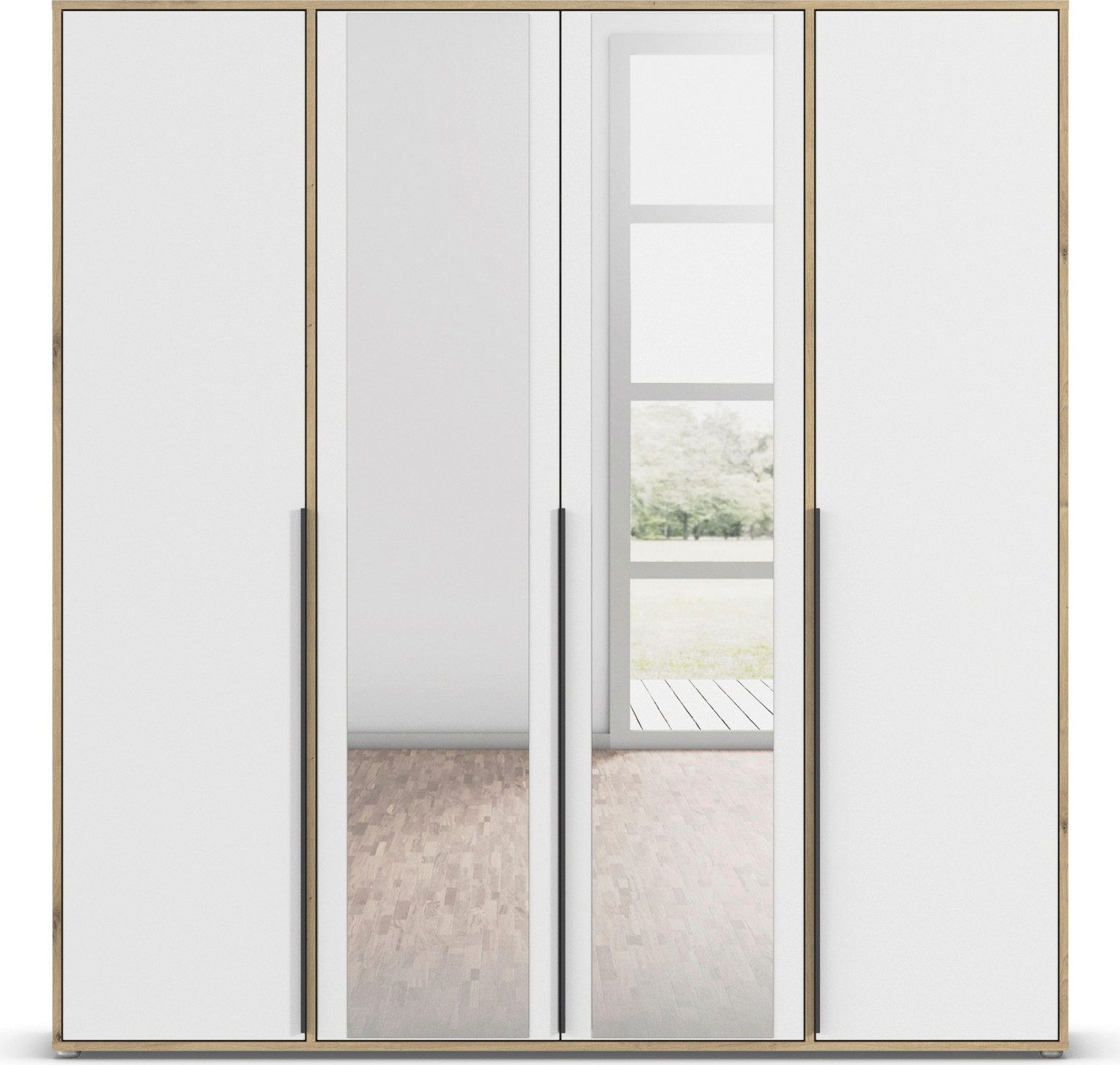rauch Draaideurkast Kledingkast Kast Garderobe Wasmand NAGATA met Spiegel und modernen stangengriffen in graumetallic topseller made in germany