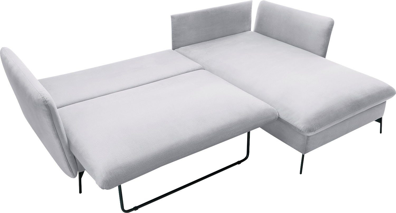 andas Hoekbank LIVORNO,258 cm, L-model, Slaapfunctie en bedlade (139/224 cm), fluweel, structuur, geweven stof