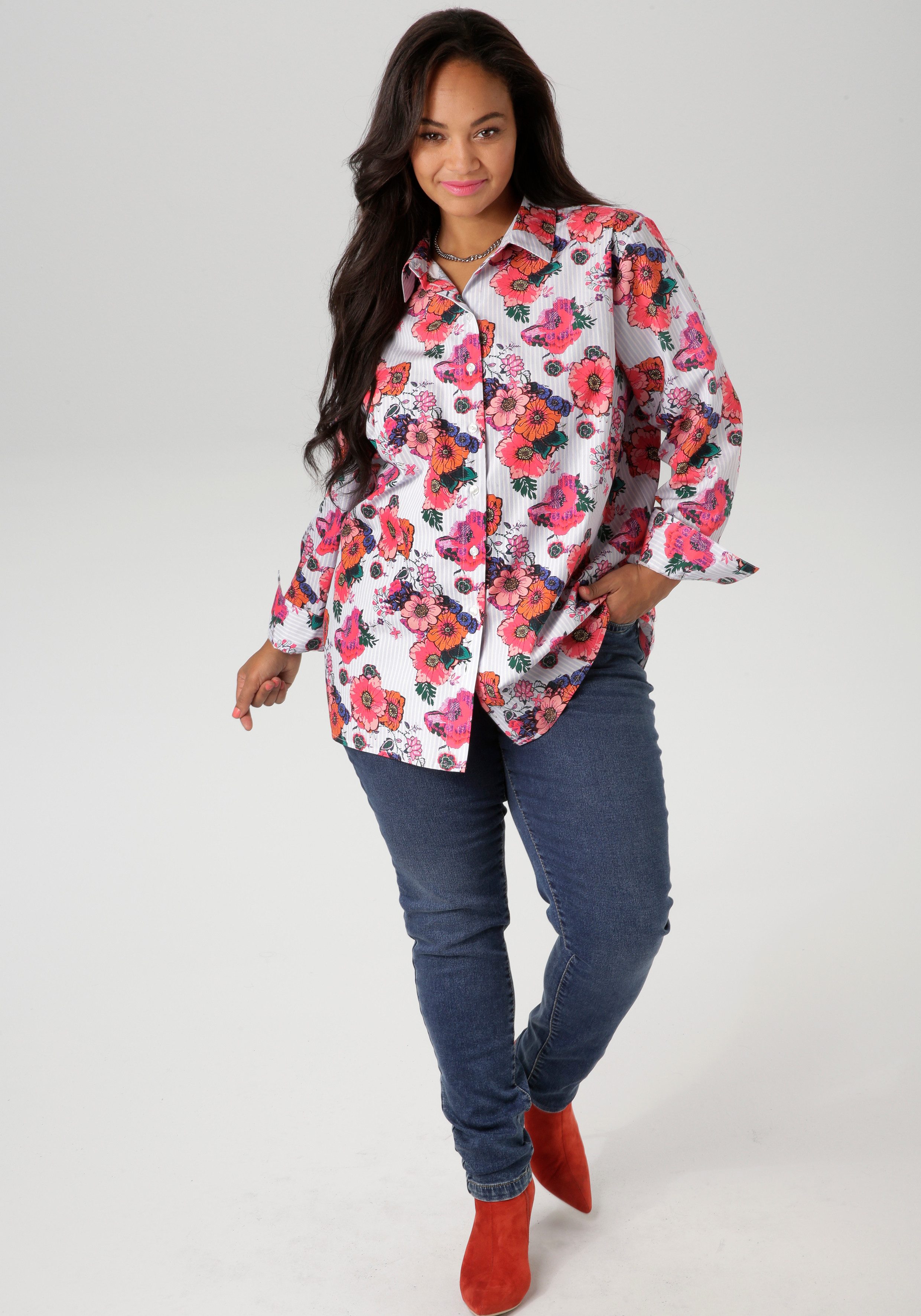 Aniston PLUS Overhemdblouse met trendy bloemenprint - nieuwe collectie
