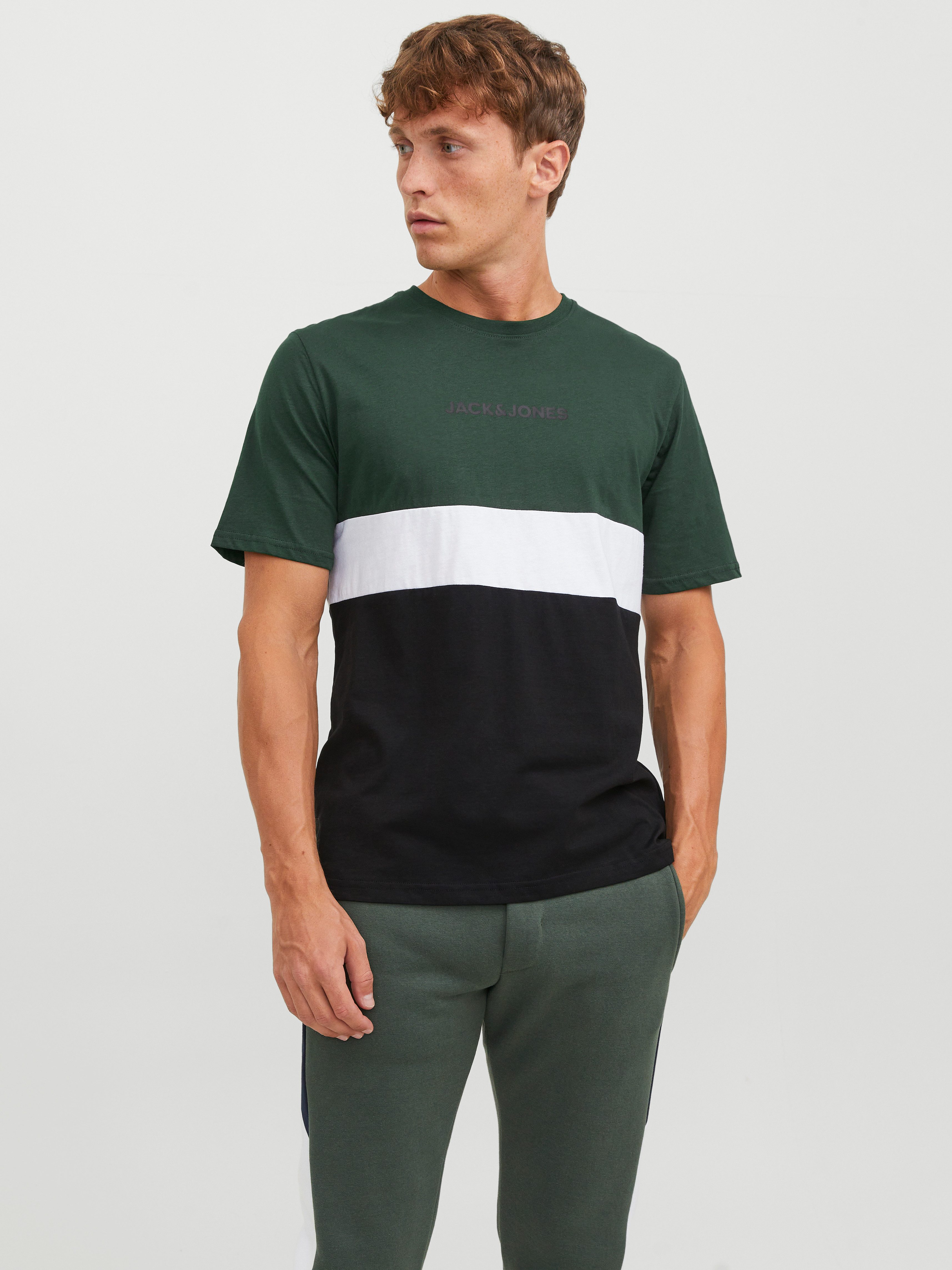 Jack & Jones Shirt met ronde hals JJEREID BLOCKING TEE SS NOOS heren ronde hals maat XL groen