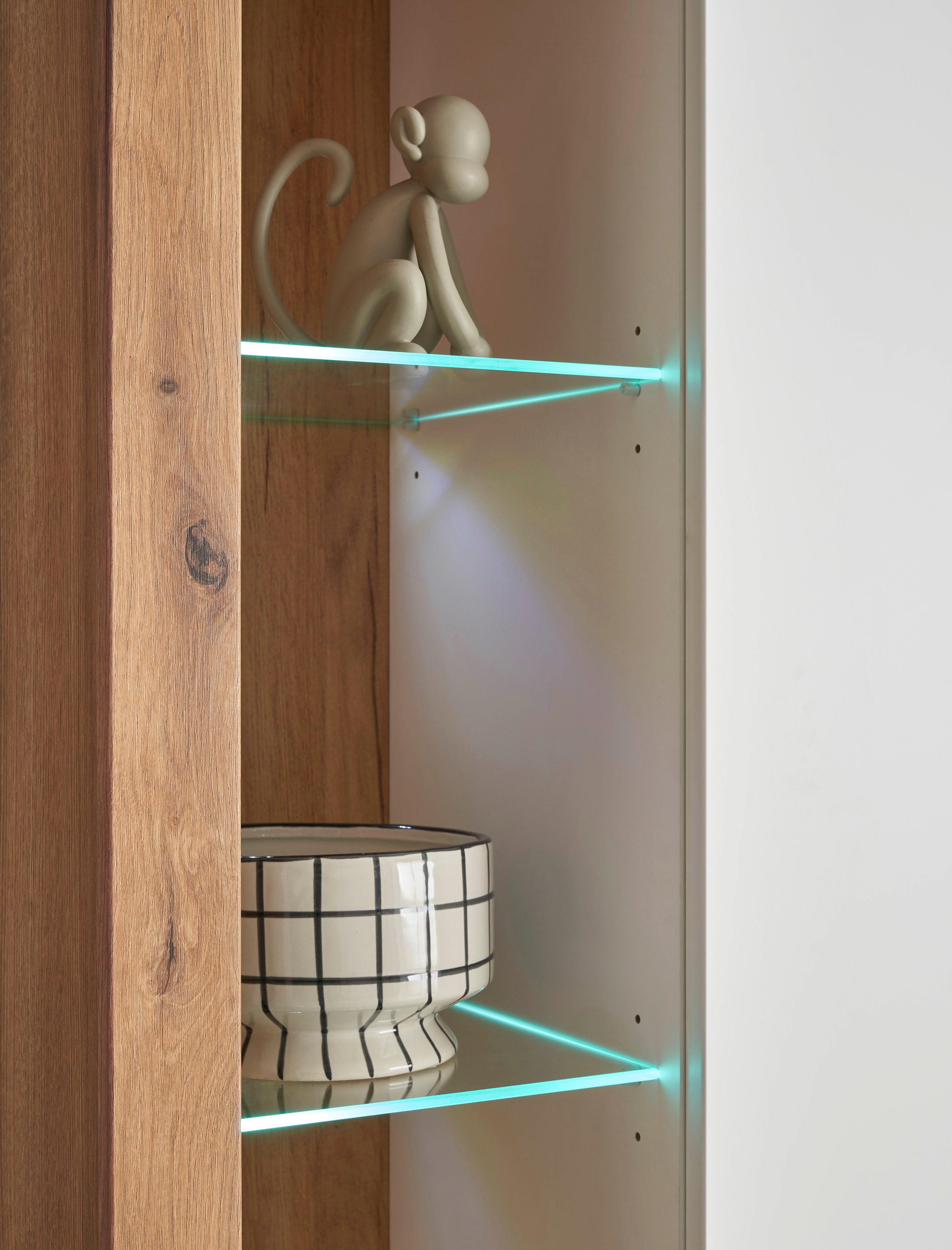 INOSIGN Vitrinekast Brixen, vitrinekast in eik decor, moderne staande vitrinekast Metalen grepen, voldoende opbergruimte, veelzijdig toepasbaar, 80 cm breed