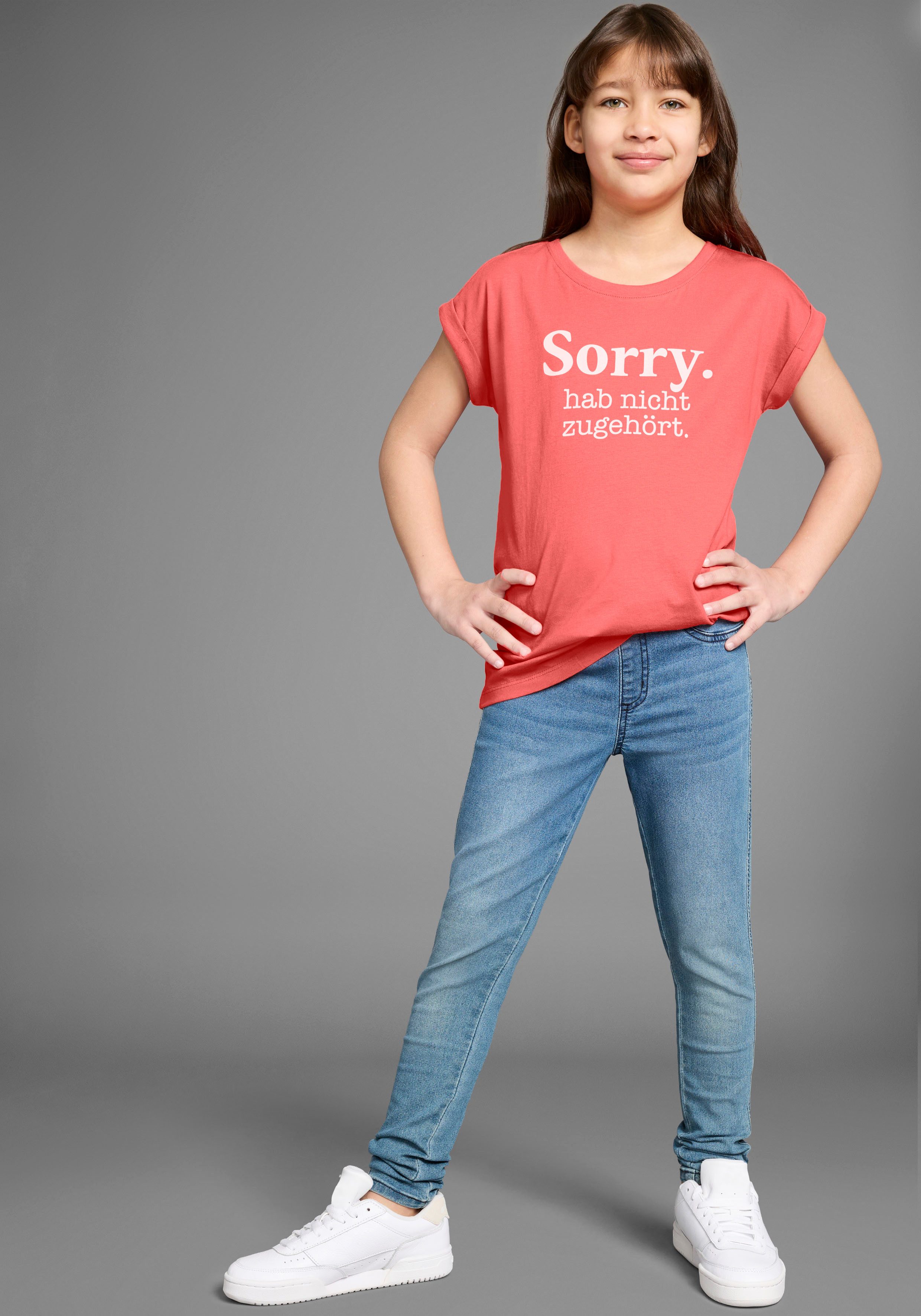 KIDSWORLD T-shirt Sorry. hab nicht zugehört. Korte mouwen, bedrukt, ronde hals, van katoen