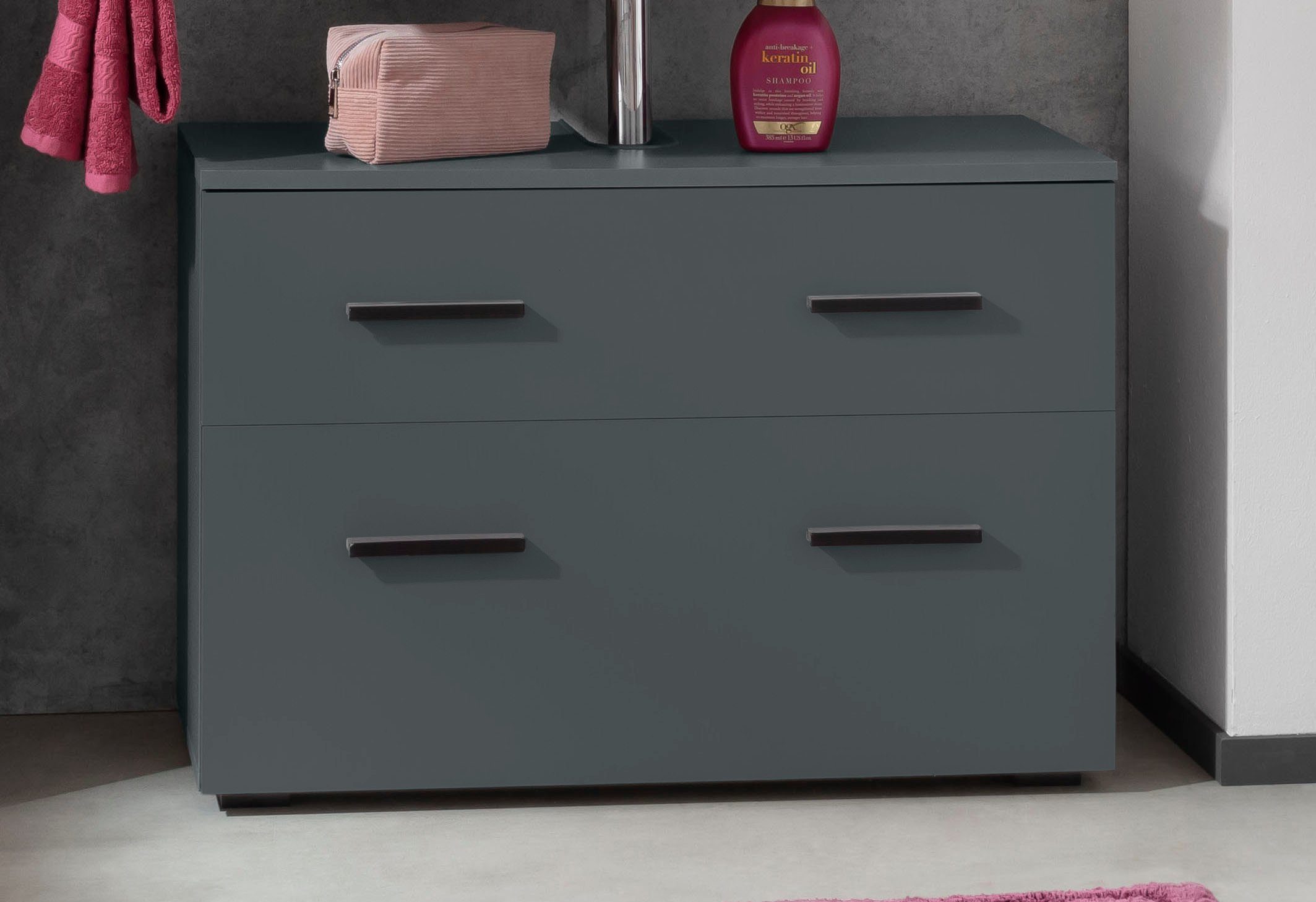 INOSIGN Wastafelonderkast Skara met klep en lade, zwarte grepen, breedte 80 cm, hoogte 55 cm