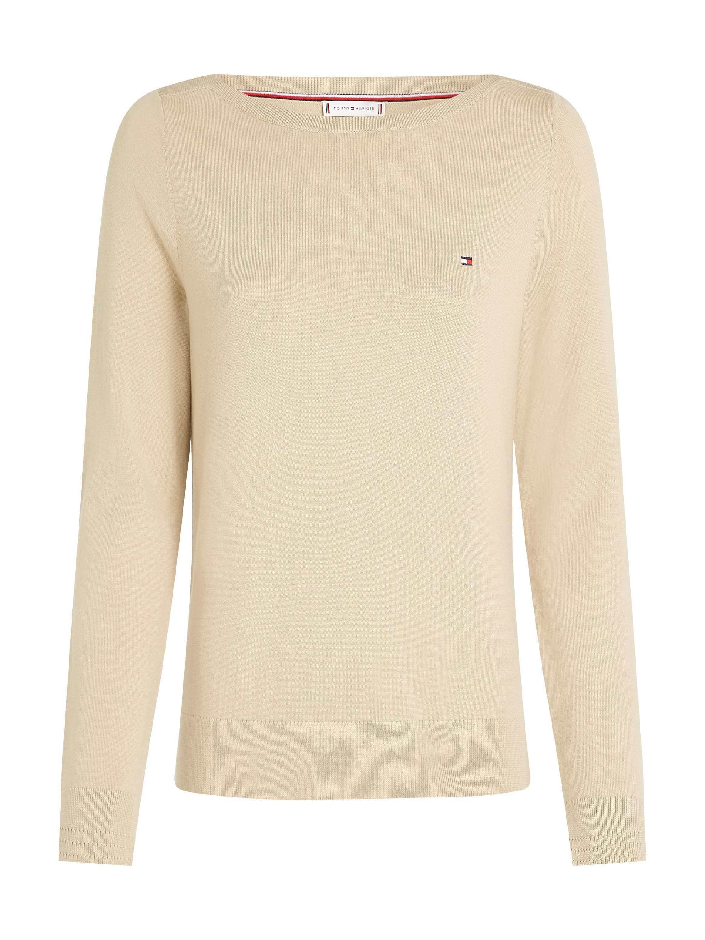 Tommy Hilfiger Gebreide trui CO JERSEY STITCH BOAT-NK SWEATER met -merklabel op de mouw